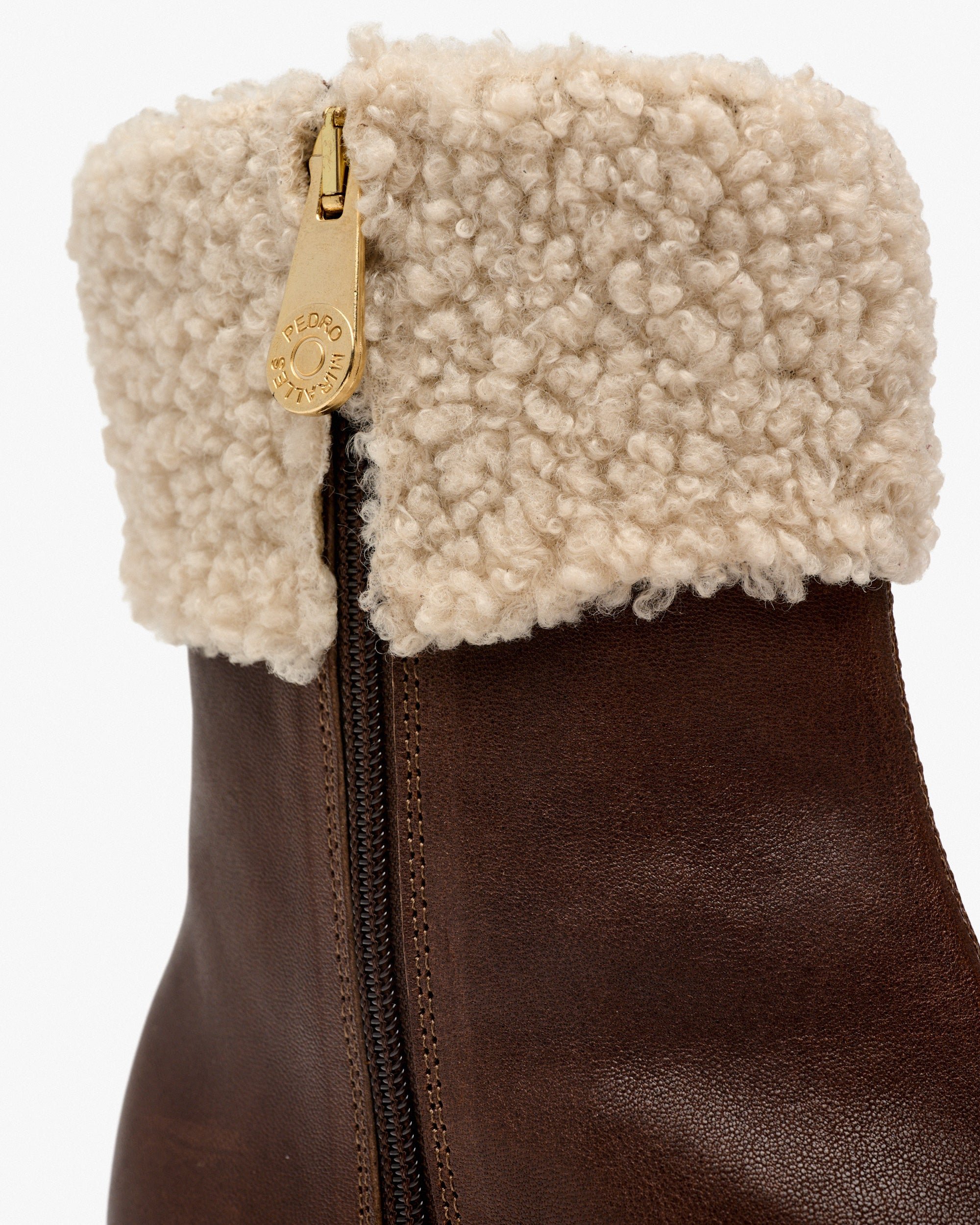 Brown leather ankle boots with sheepskin detail PEDRO MIRALLES Brown