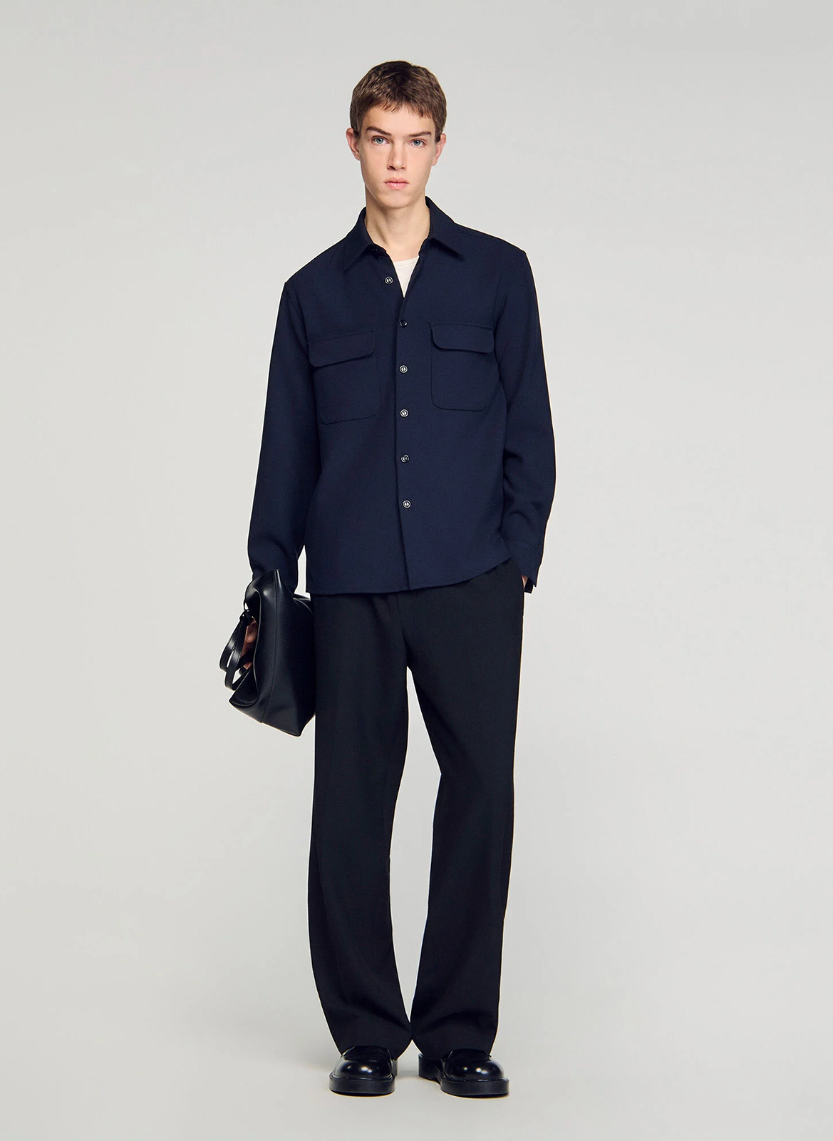 Solid Straight Shirt with Pockets SANDRO Blue