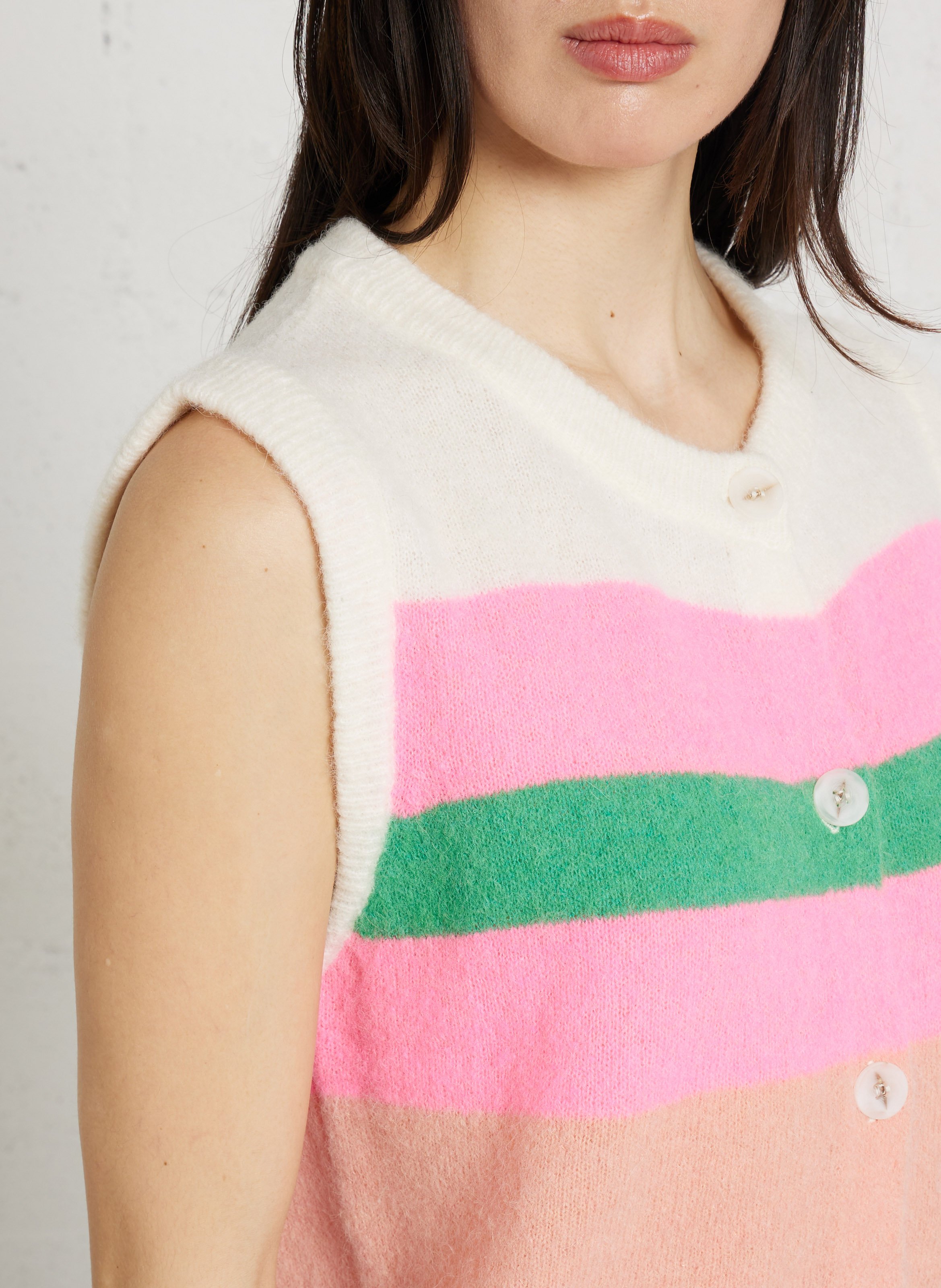 Sleeveless round neck striped wool blend vest MAISON ANJE Pink