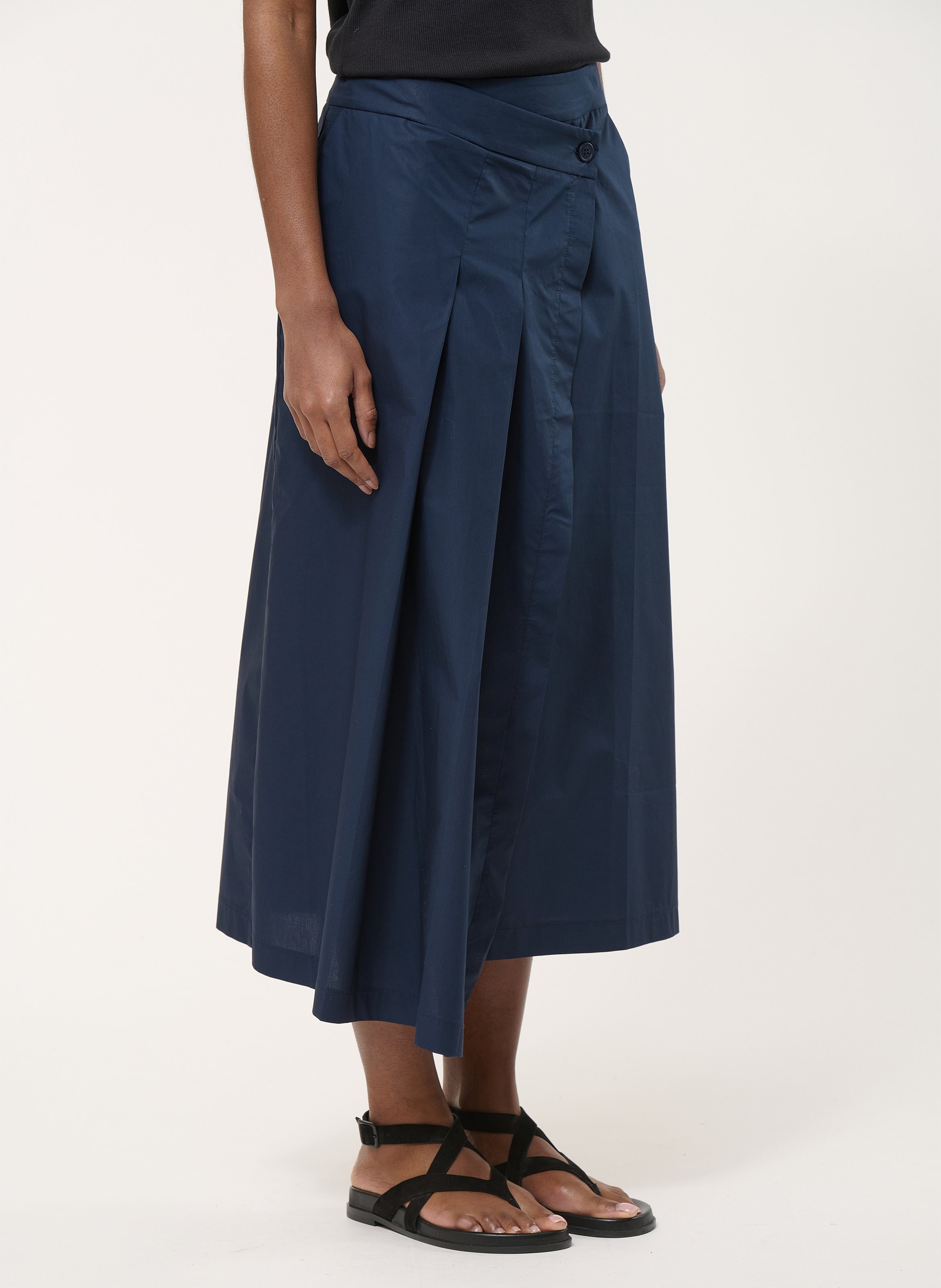 Jupe portefeuille plissée en popeline de coton HUMILITY Bleu