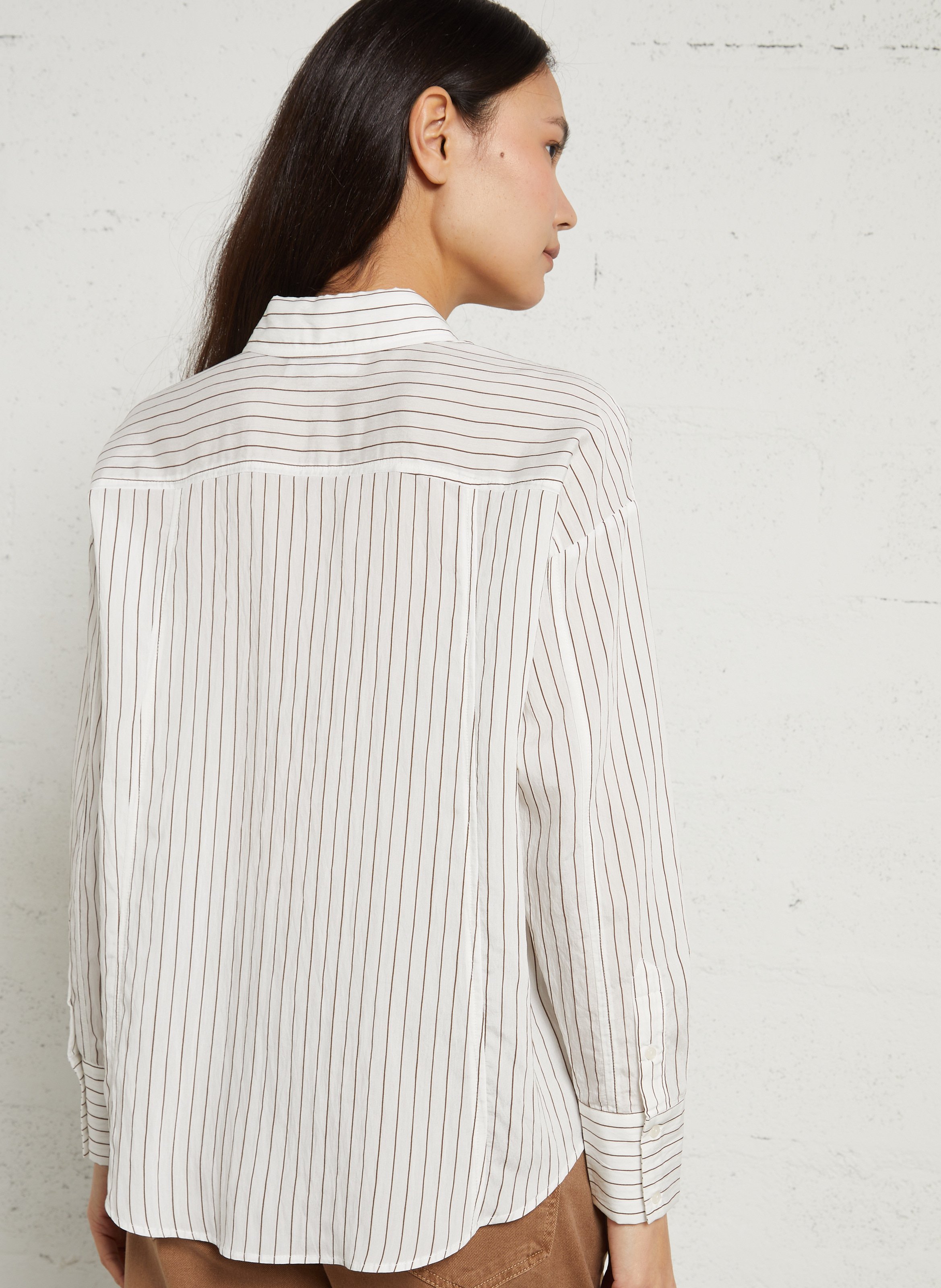 Weit geschnittene Streifenbluse mit klassischem Kragen SUD EXPRESS Weiss