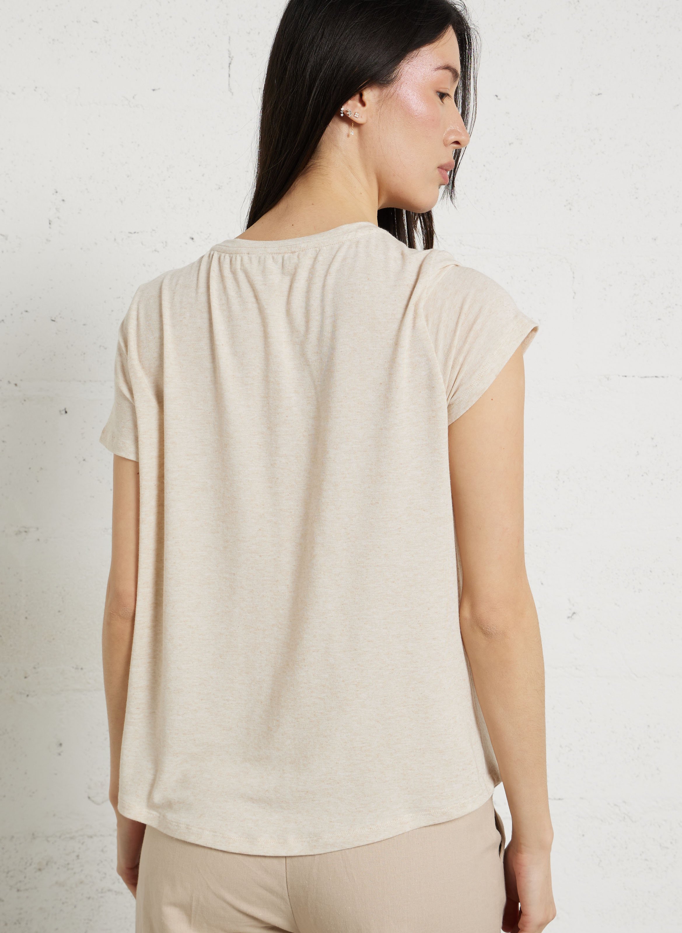 Tee-shirt col rond fluide pailleté LA PETITE ETOILE Beige