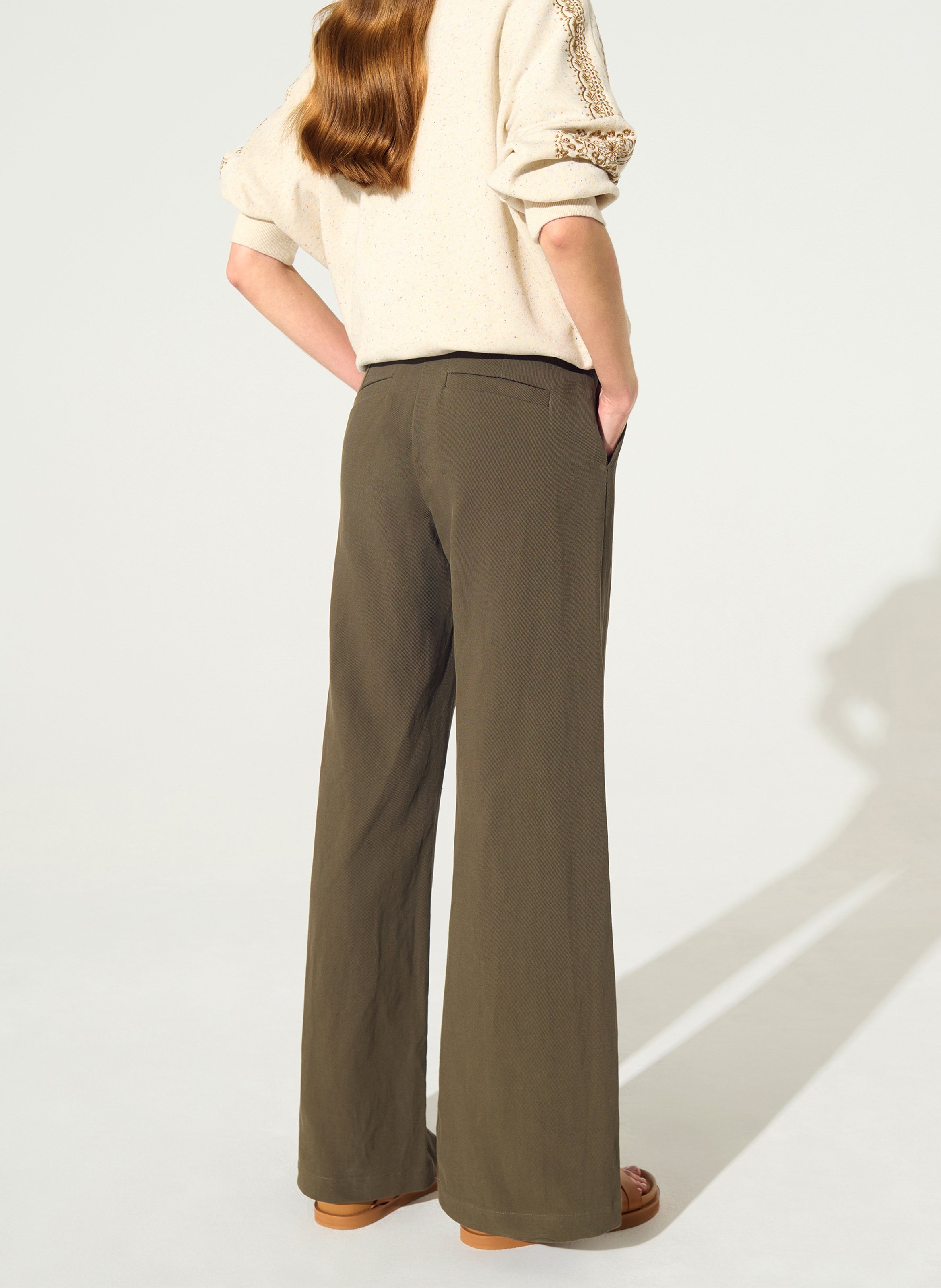 Wide-leg trousers in mixed cotton. COTELAC Green