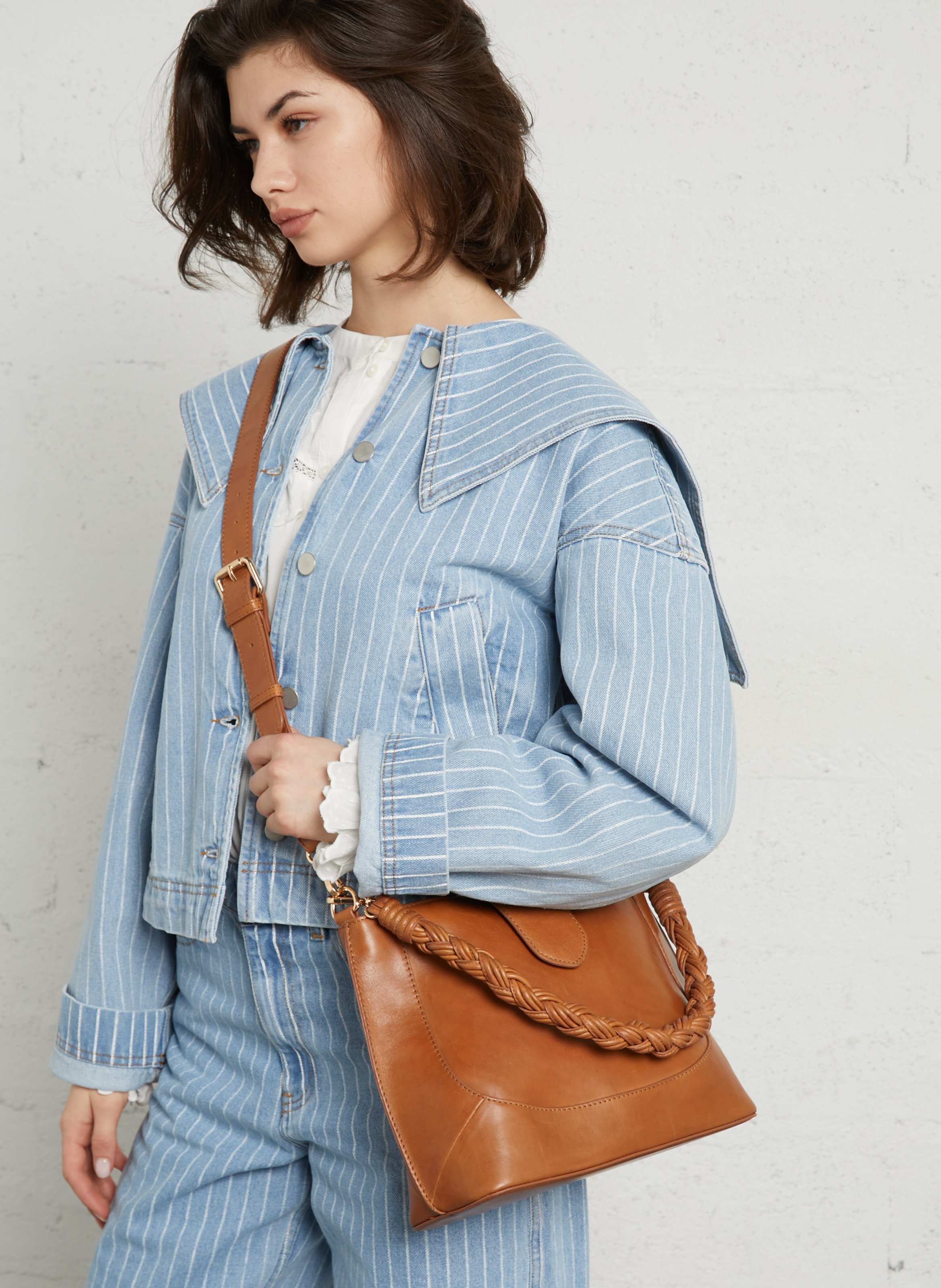 Bowlingtas van nerfleer met rits MAISON 123 Beige