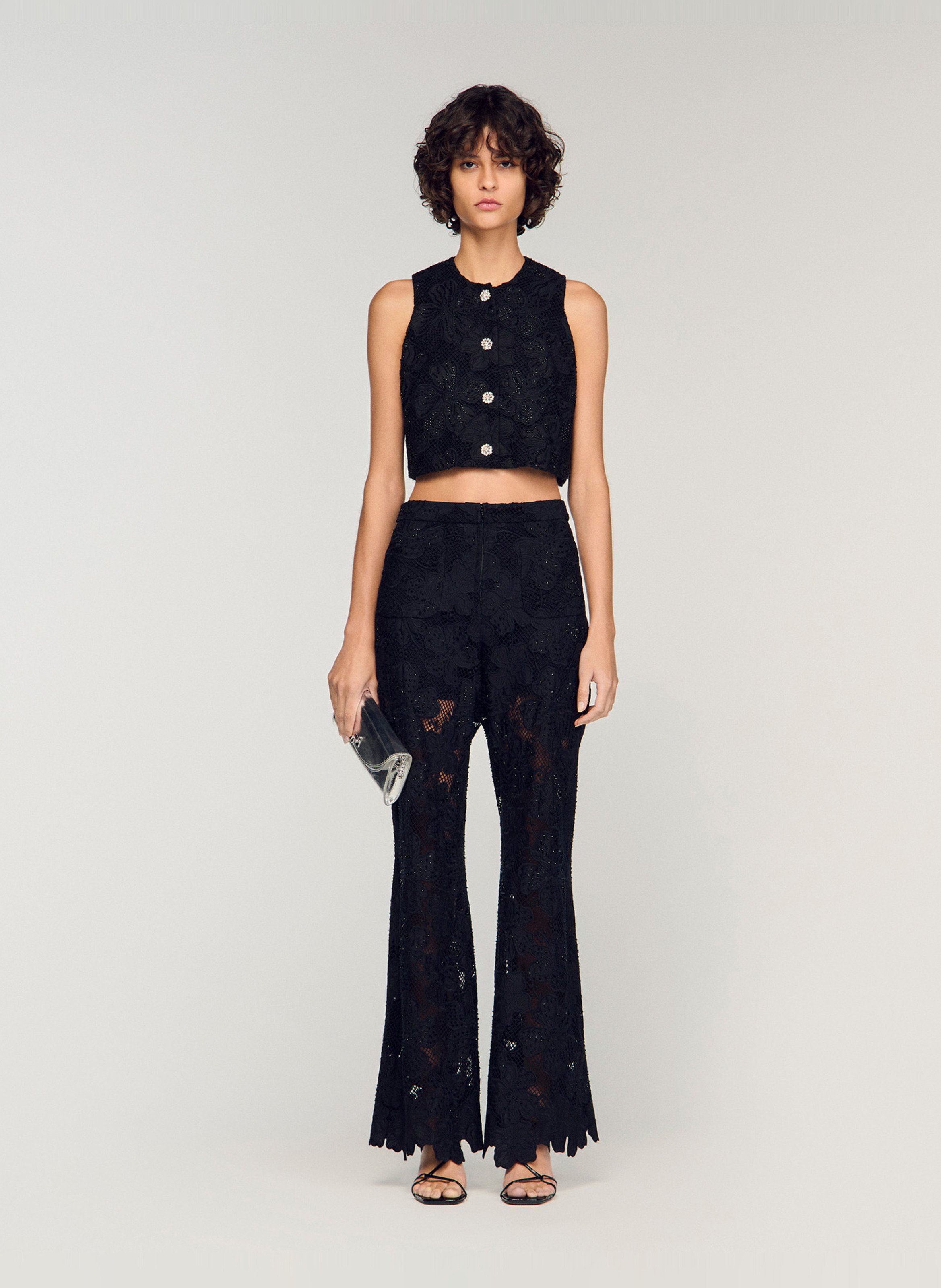 Sleeveless lace button-up top SANDRO Black