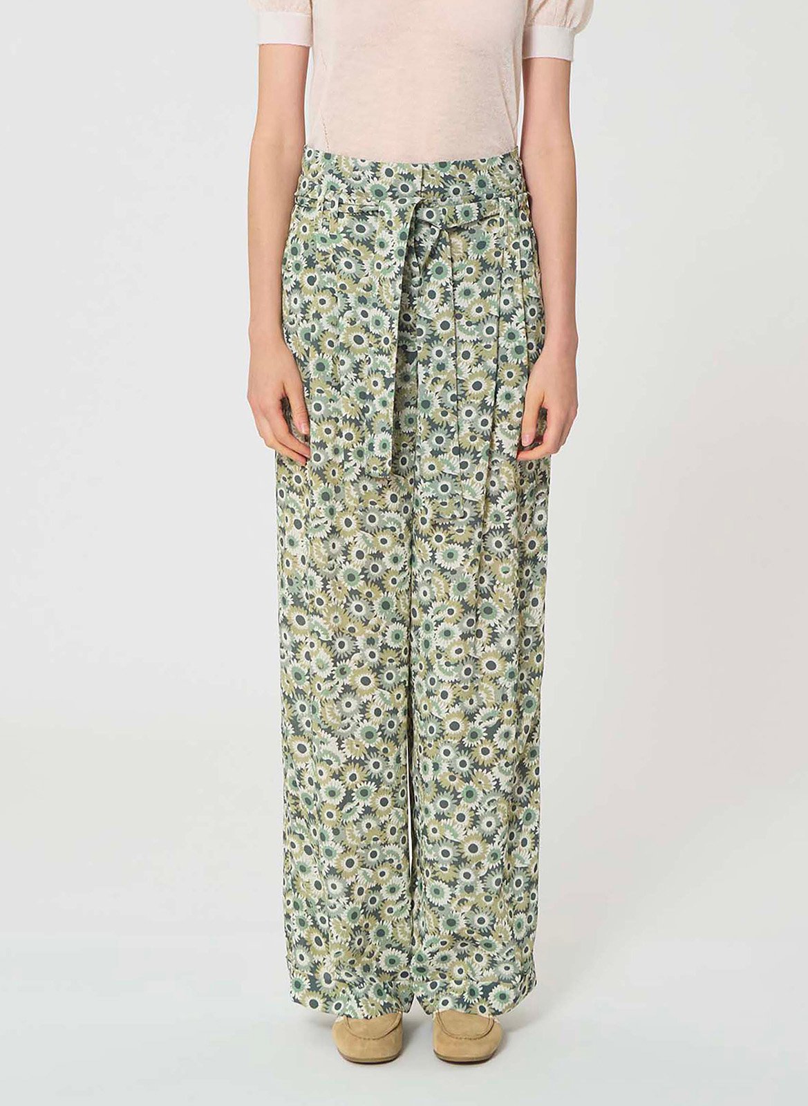 Pantalon ceinturé taille haute à motif TARA JARMON Vert