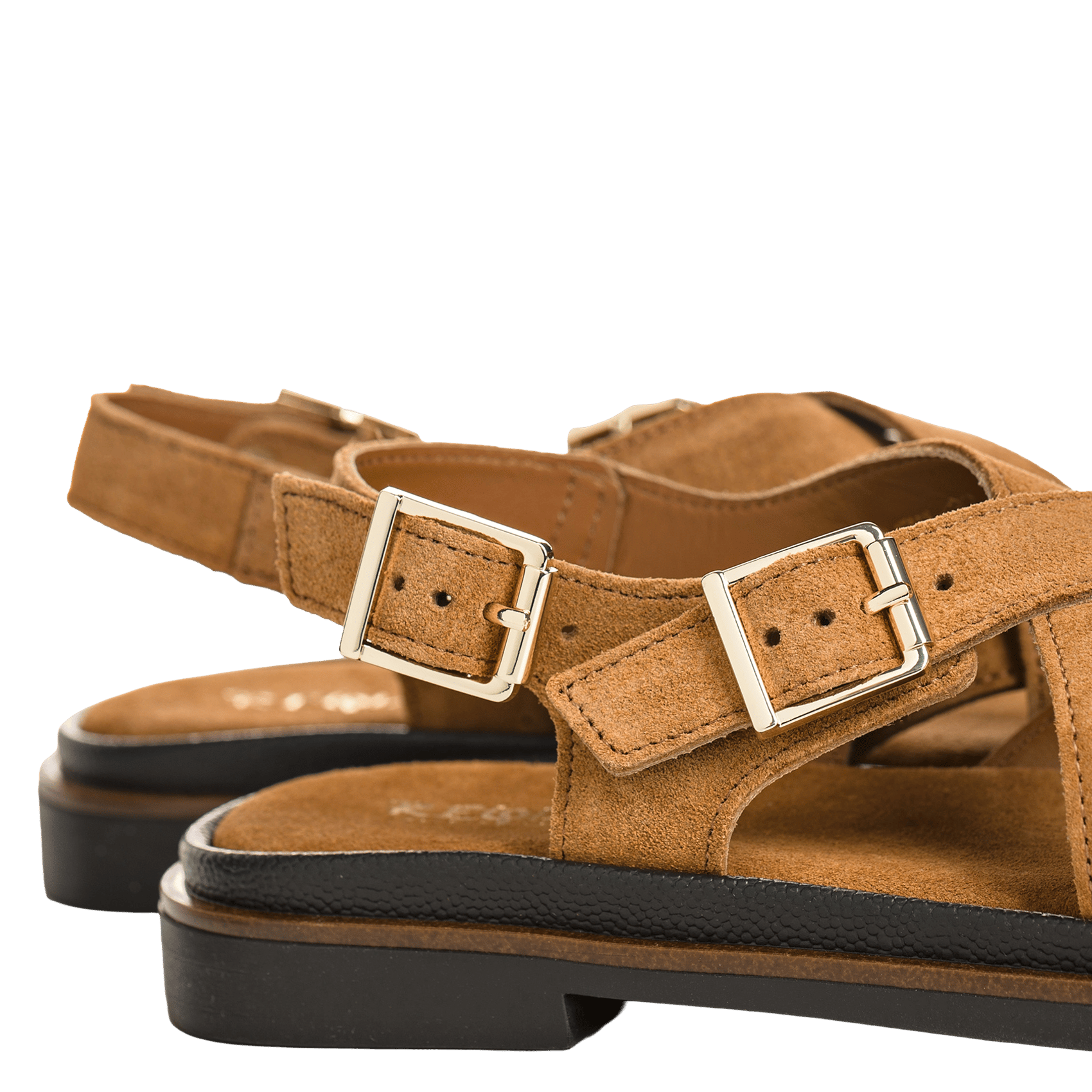 Sandales plates en cuir velours REQINS Marron