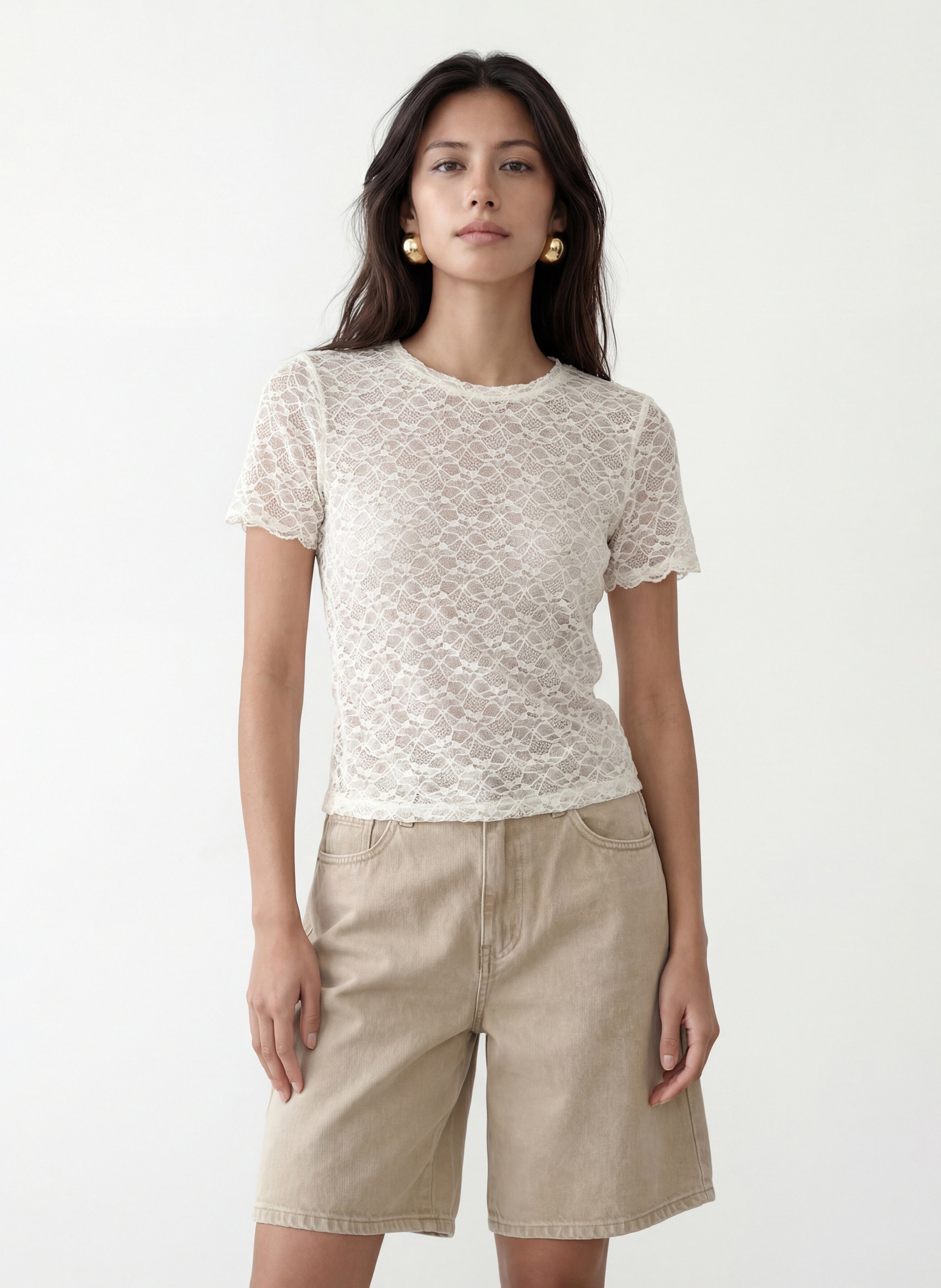 Kurzarm-Bluse aus floraler Spitze KOOKAI Weiss