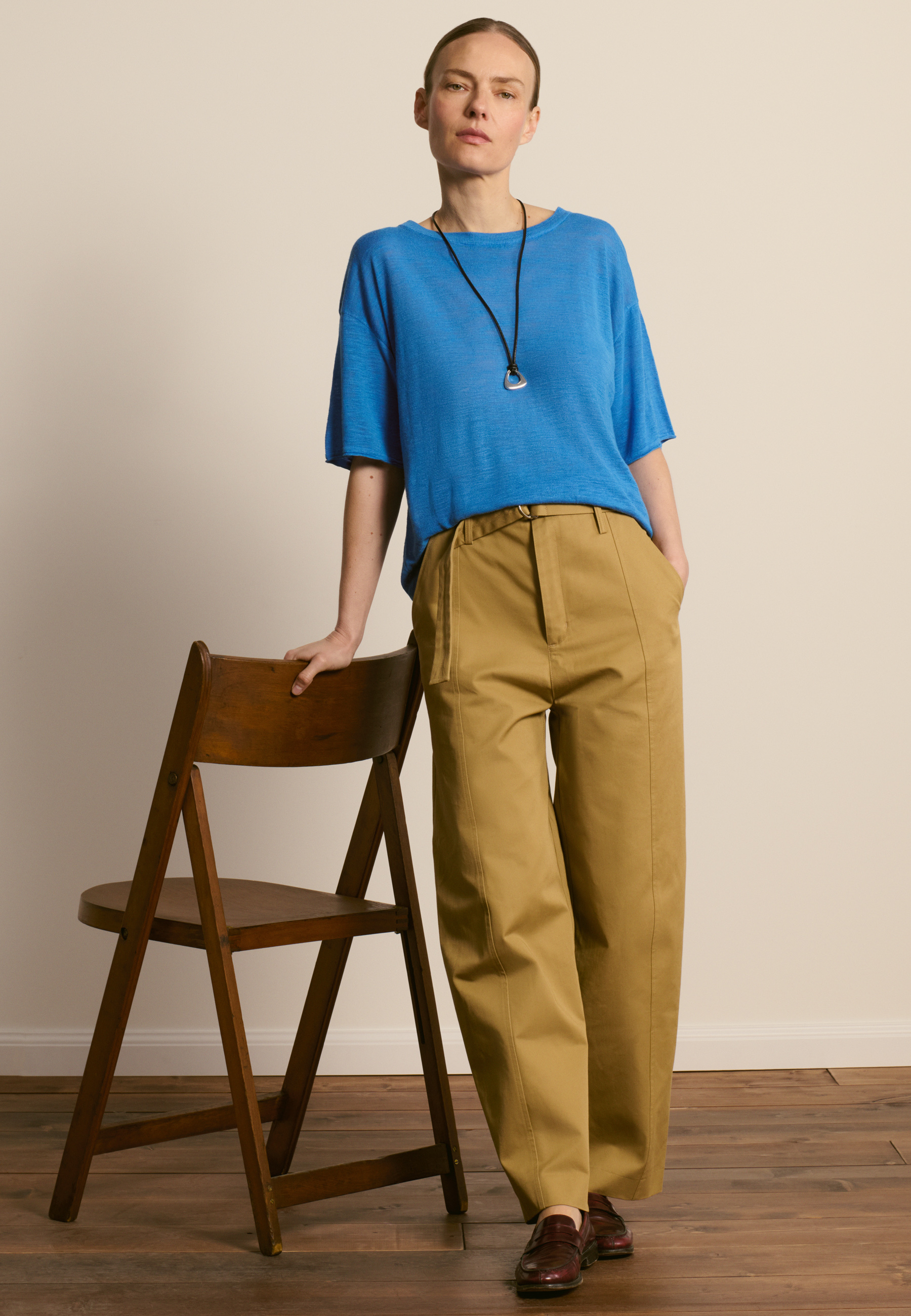 T-shirt col rond en lin flammé MAISON MONTAGUT Bleu