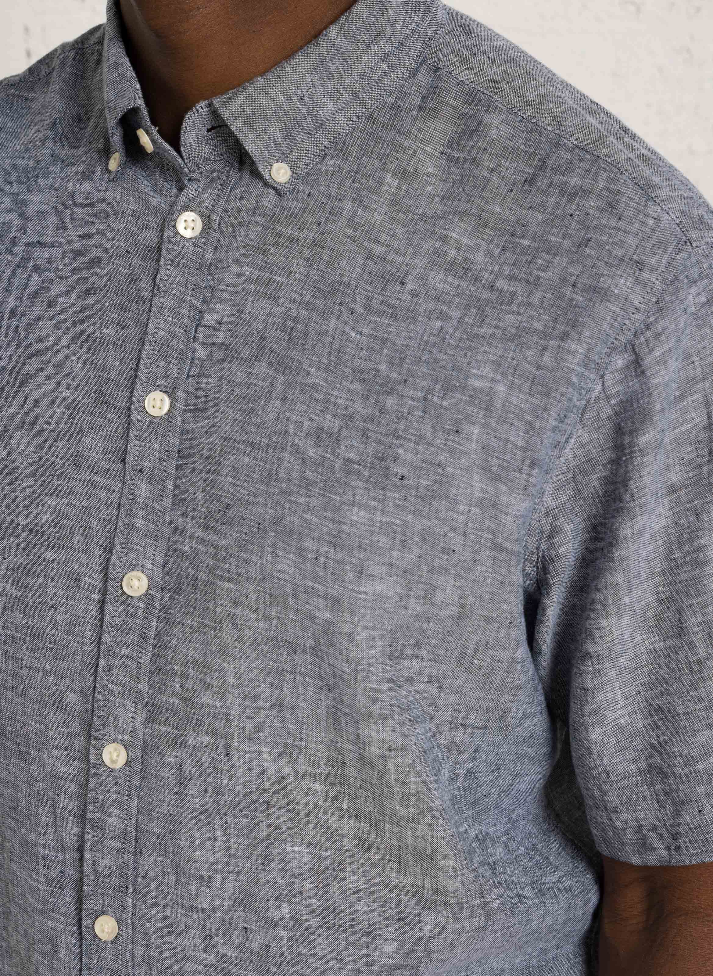 Camisa recta de lino y algodón Azul