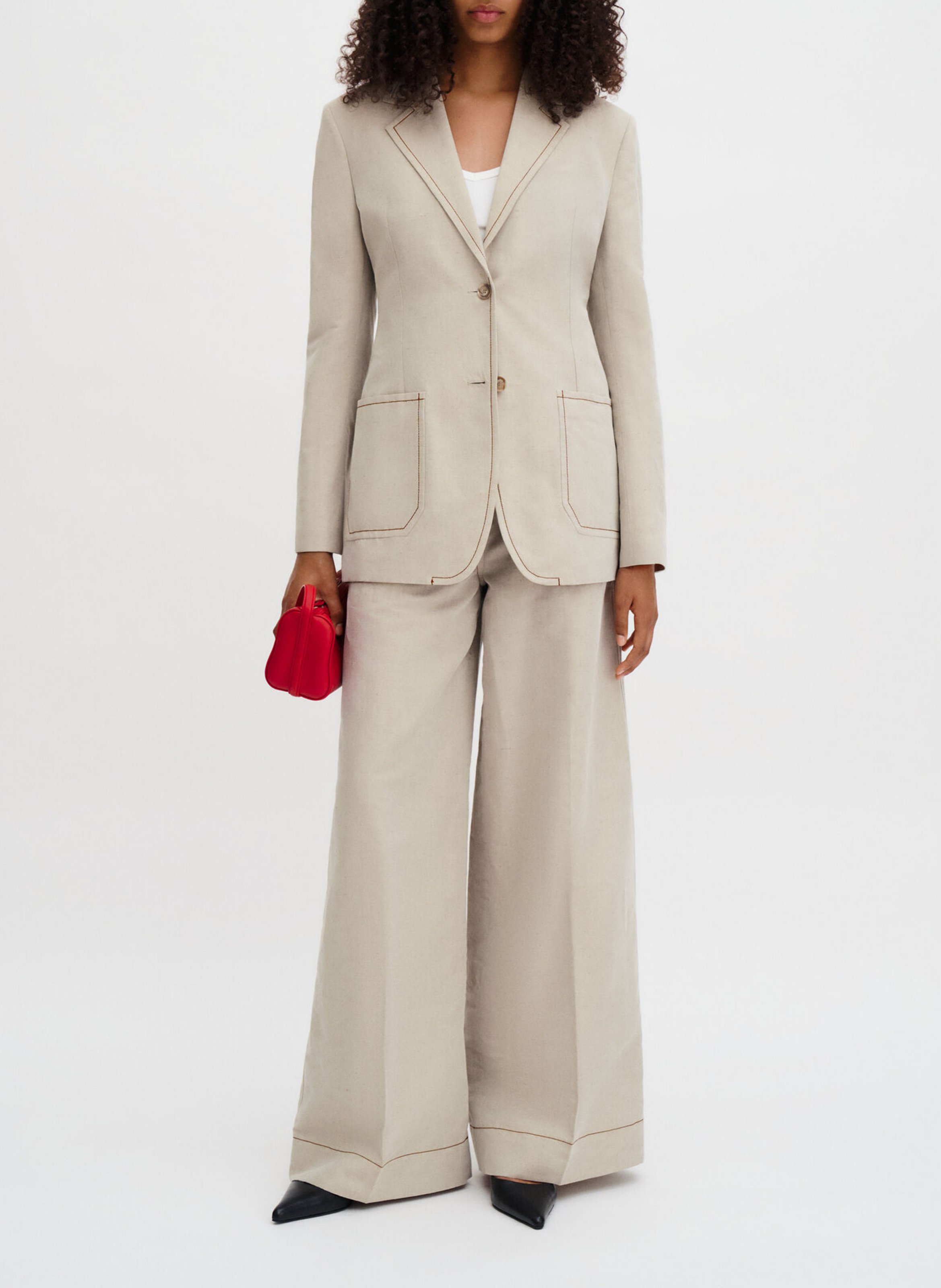 Veste tailleur droite à surpiqures FILIPPA K Beige