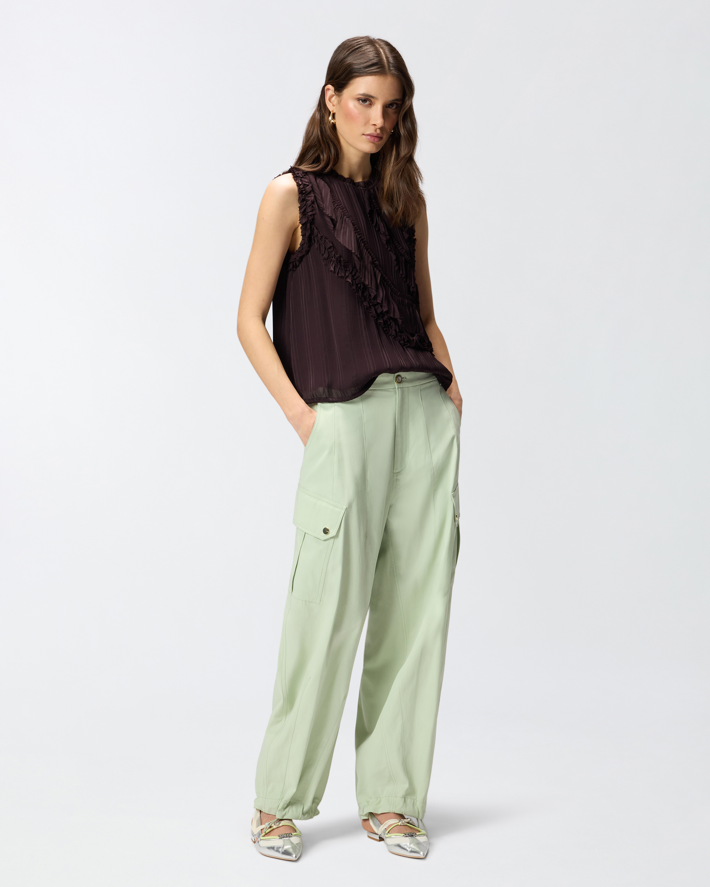 Pantalon fluide en coton PINKO Vert