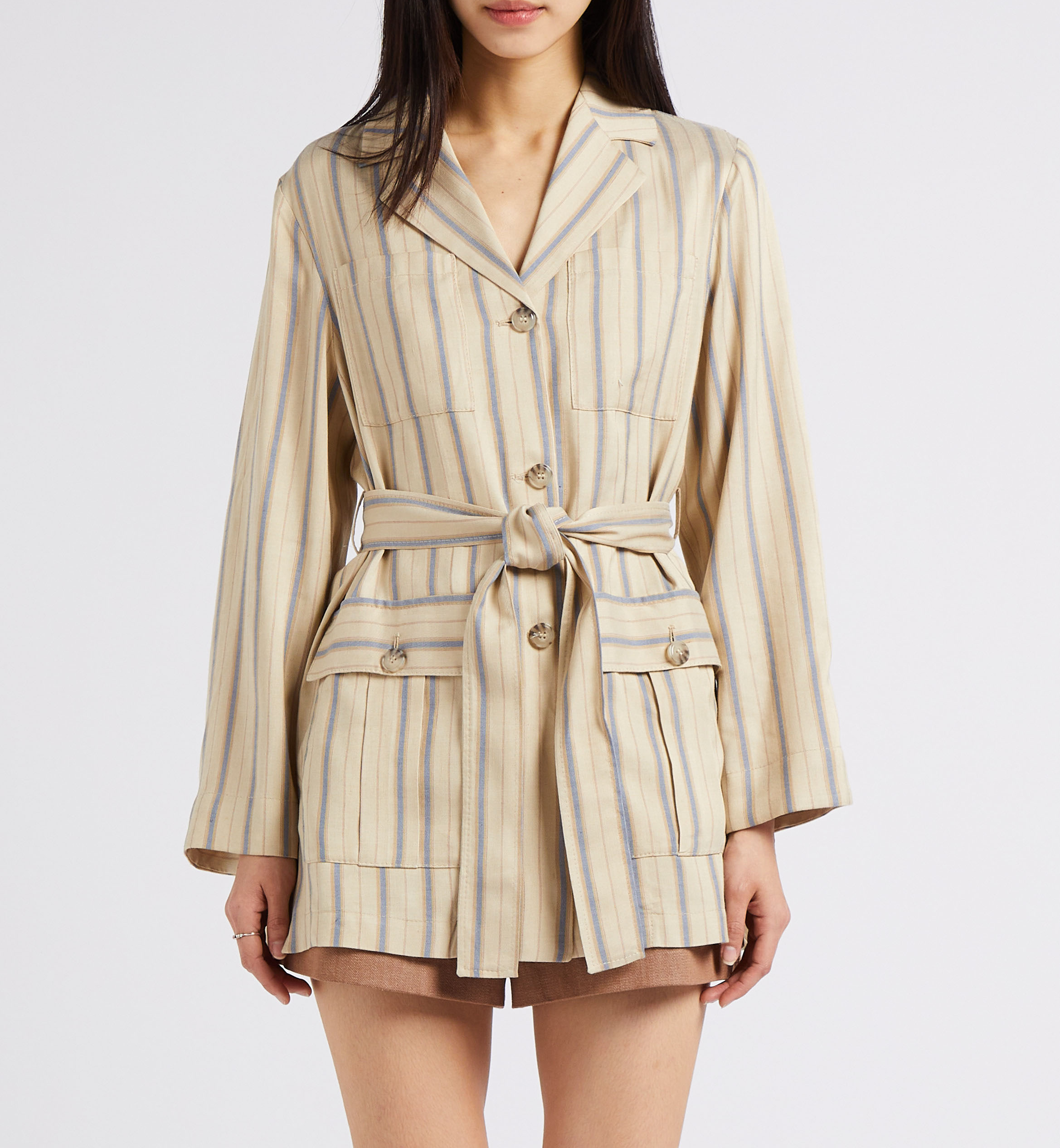 Gestreifte Jacke mit Knopfleiste und Gürtel MAX&Co. Beige