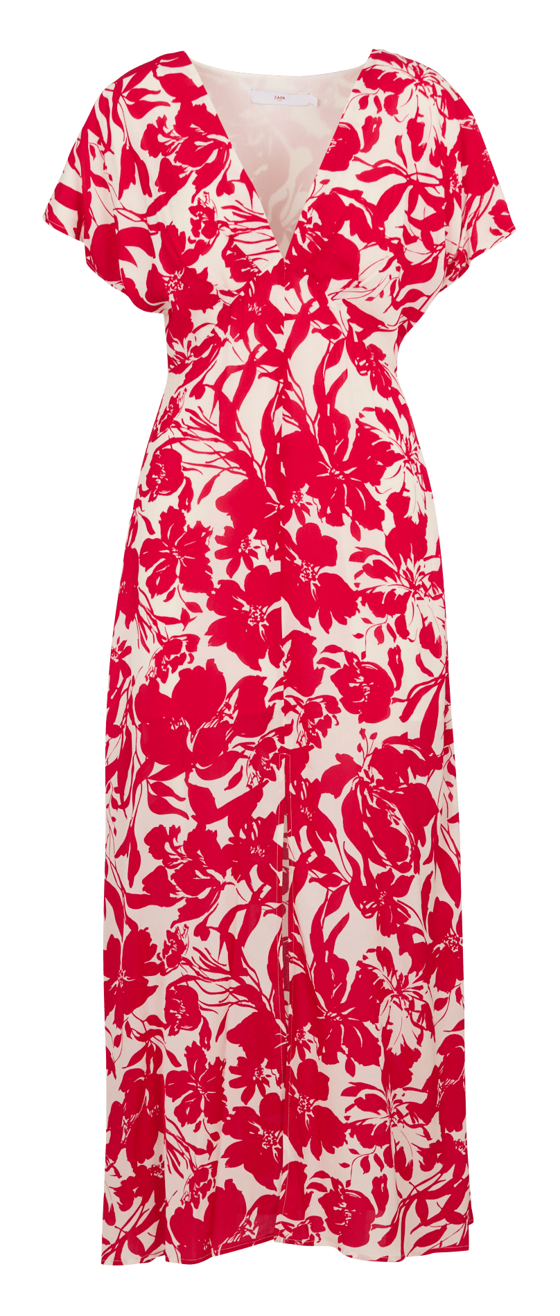 Langes, tailliertes Kleid mit Print ZAPA Rot