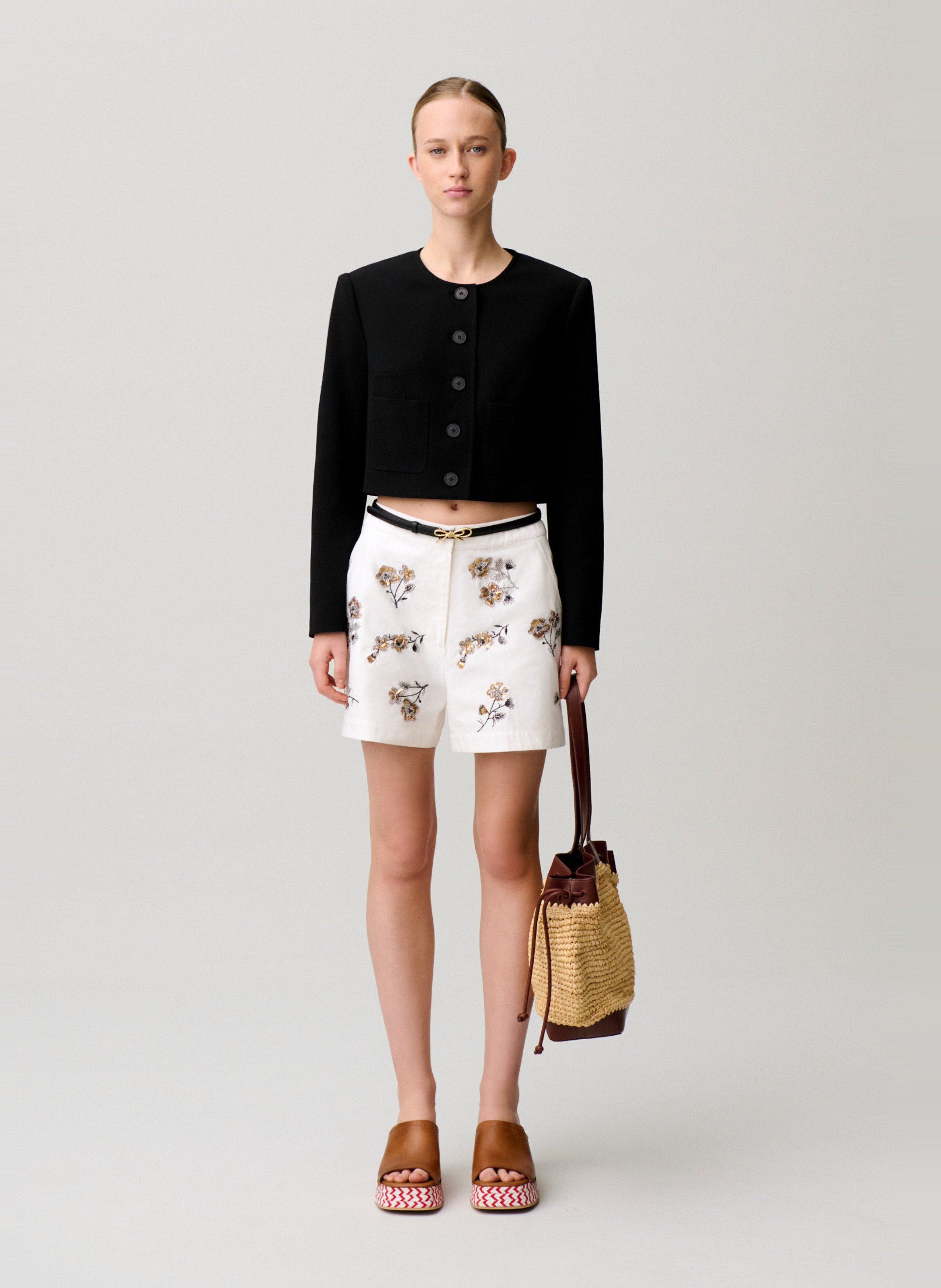 Buttoned round neck solid jacket CLAUDIE PIERLOT Black