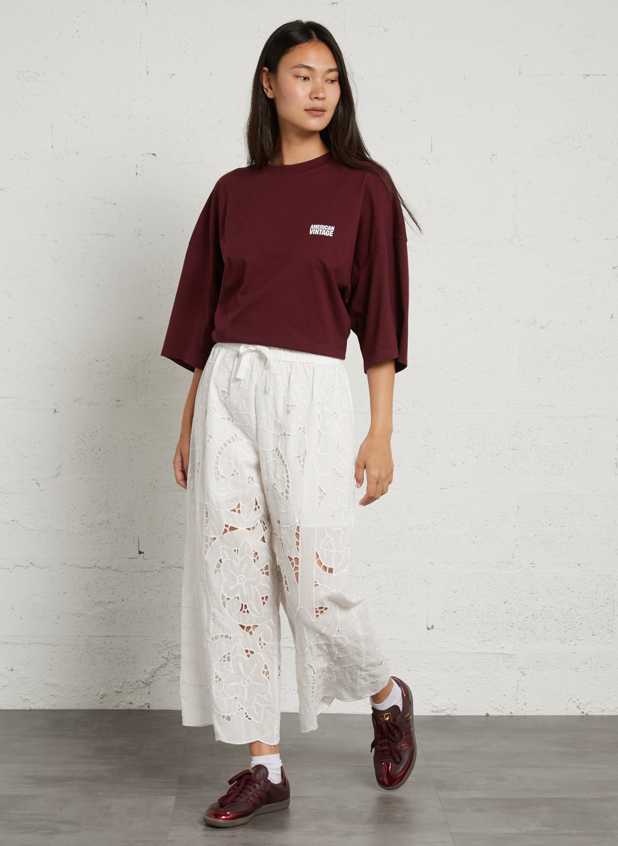 Pantalon large en coton  BERENICE Blanc