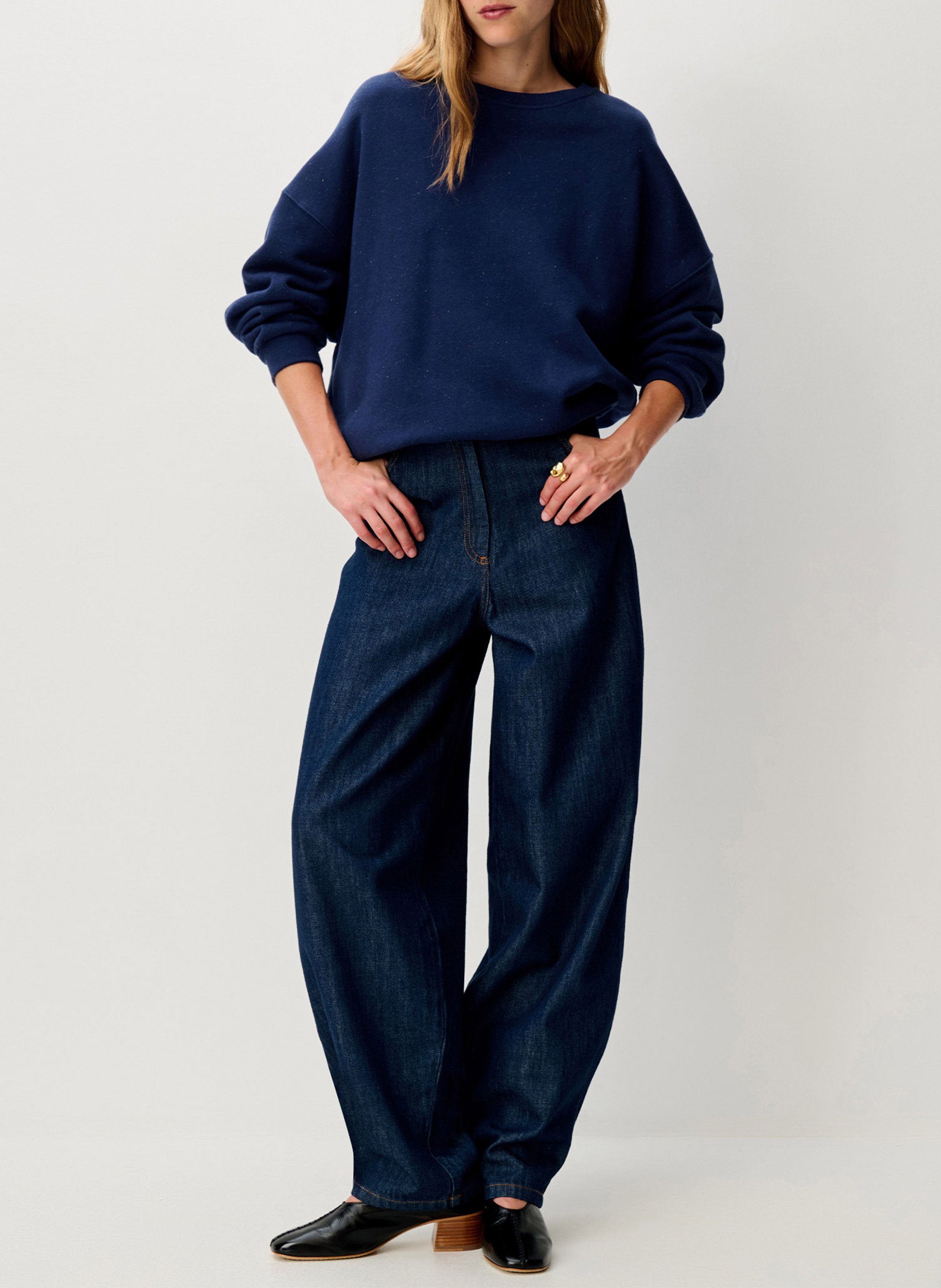 Sweat col rond oversize en coton mélangé SESSUN Bleu