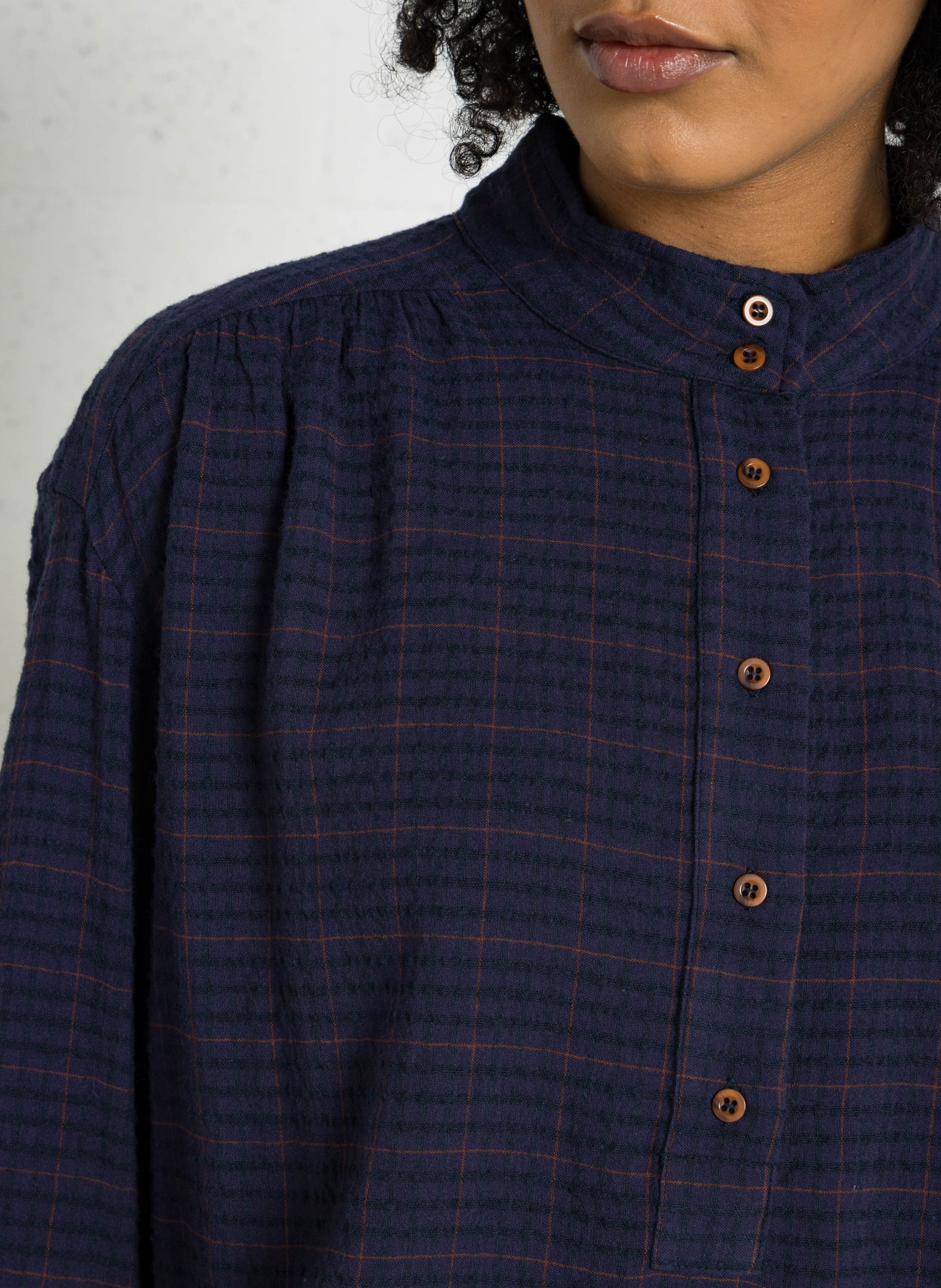 Straight cotton Mao collar blouse SACRECOEUR Blue