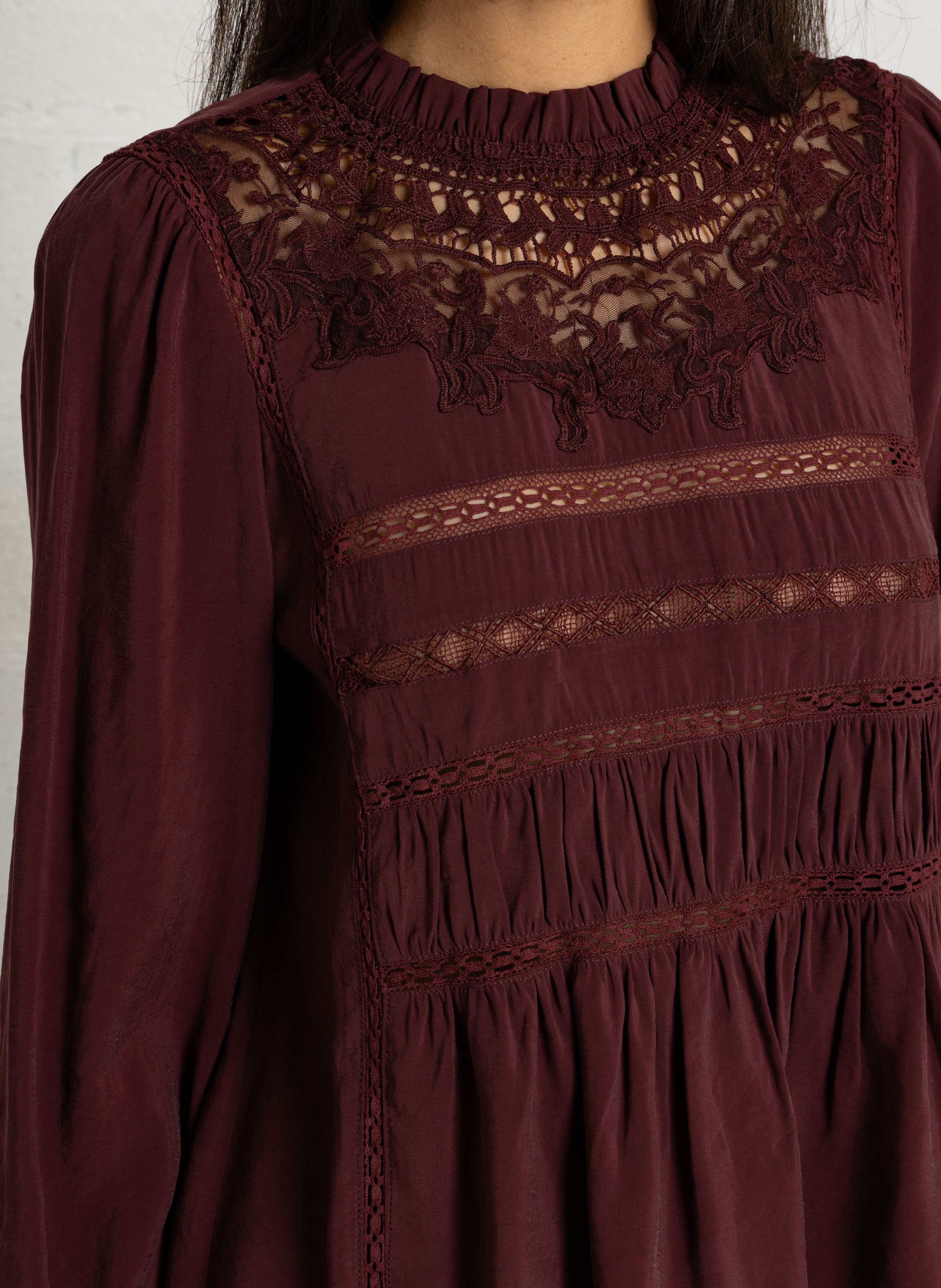 Blouse col montant en coton mélangé SEE U SOON Violet