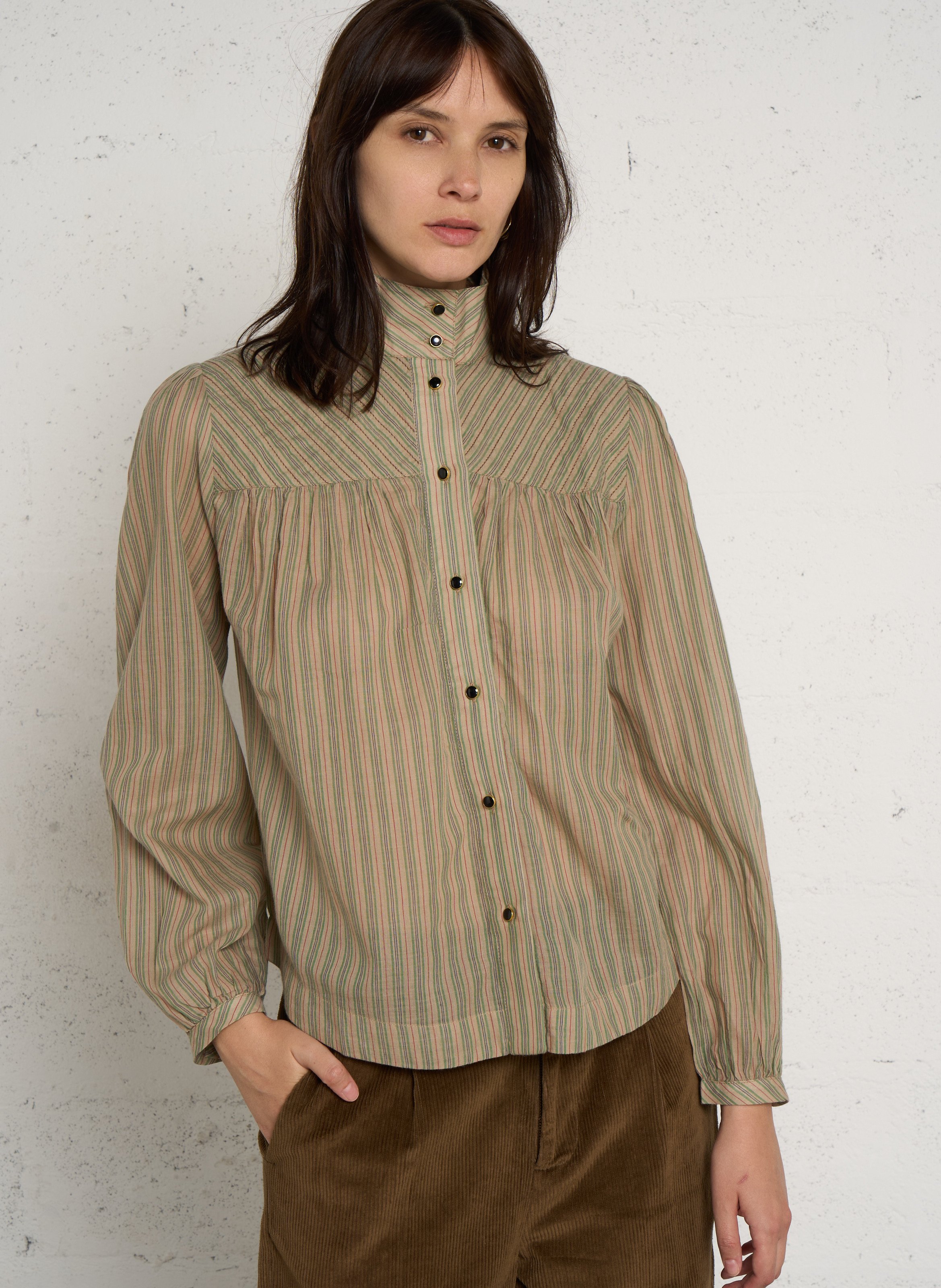 Gestreepte biologisch katoenen blouse LEON & HARPER Groen