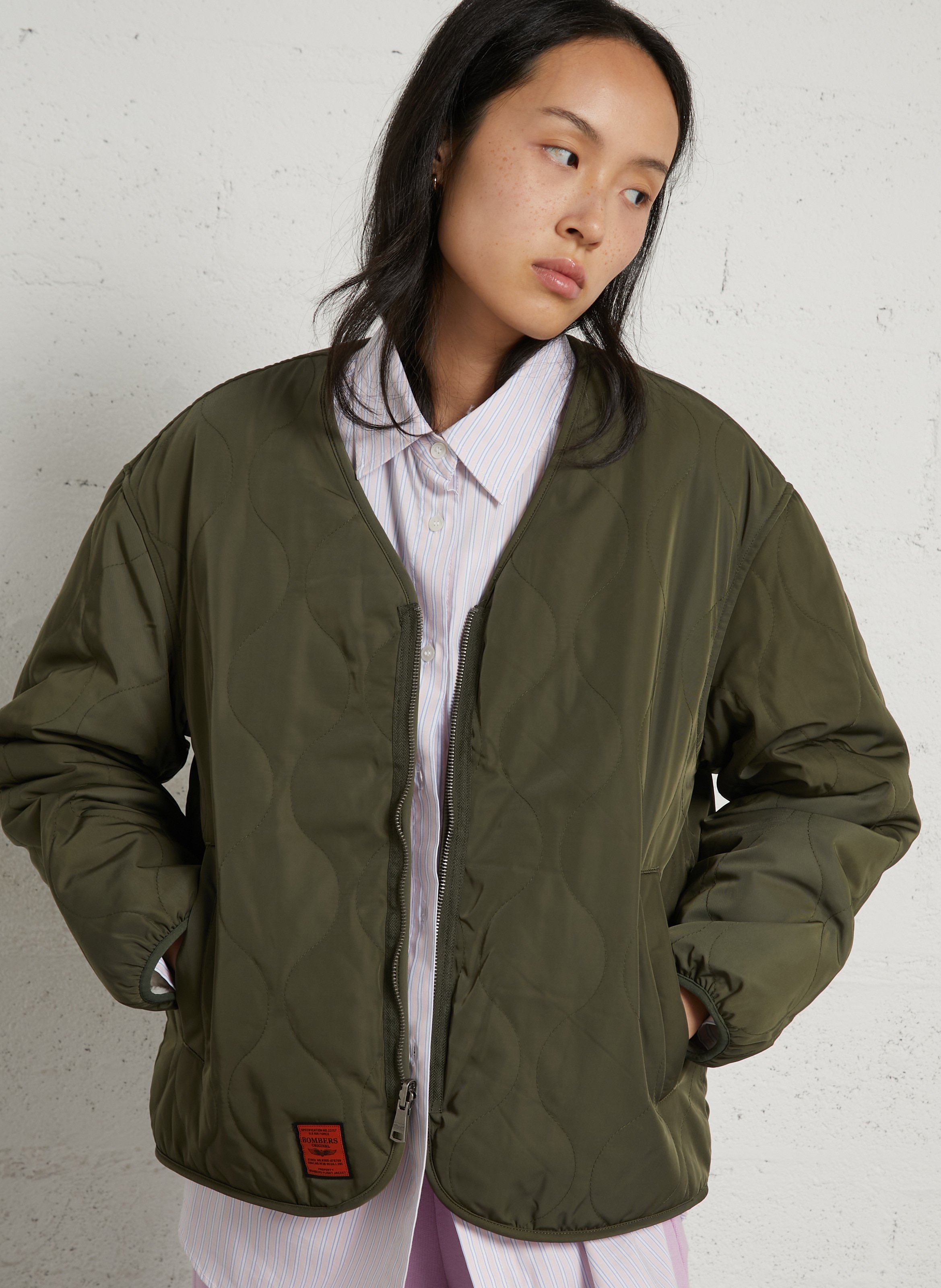 Quilted straight V-neck jacket BOMBERS ORIGINAL