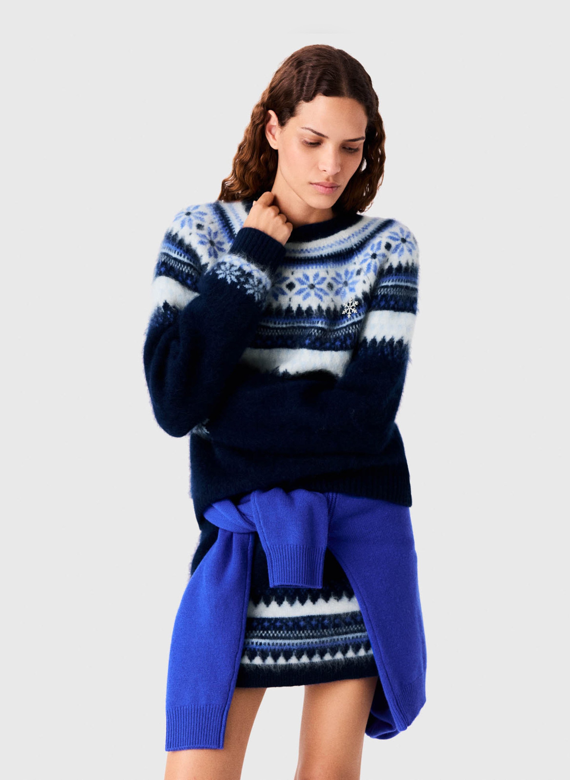 Straight printed wool sweater MAJE Blue