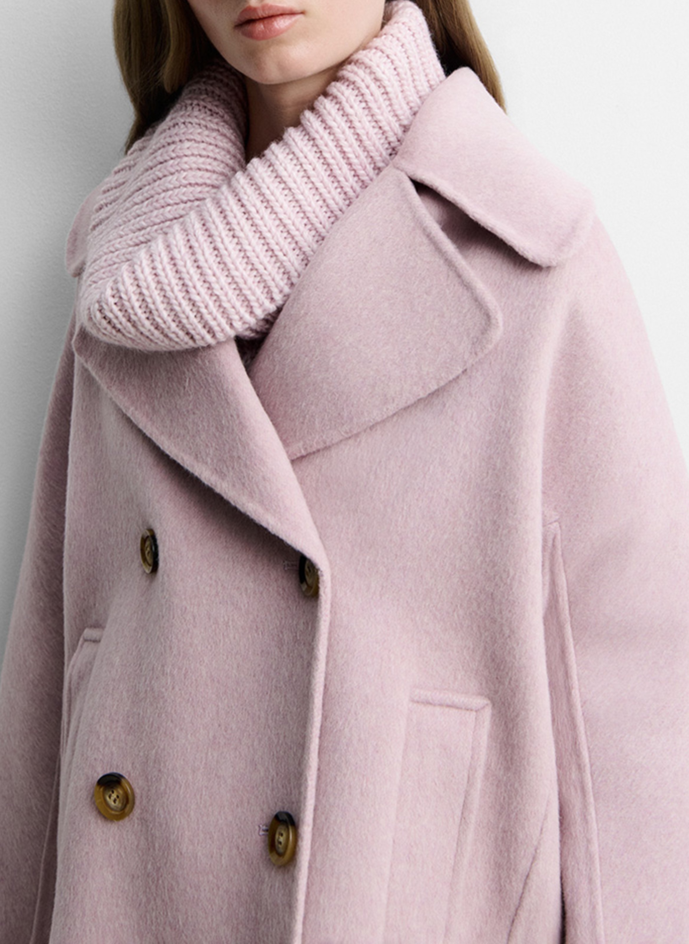 Manteau boutonné uni en laine mélangée SIMORRA Rose