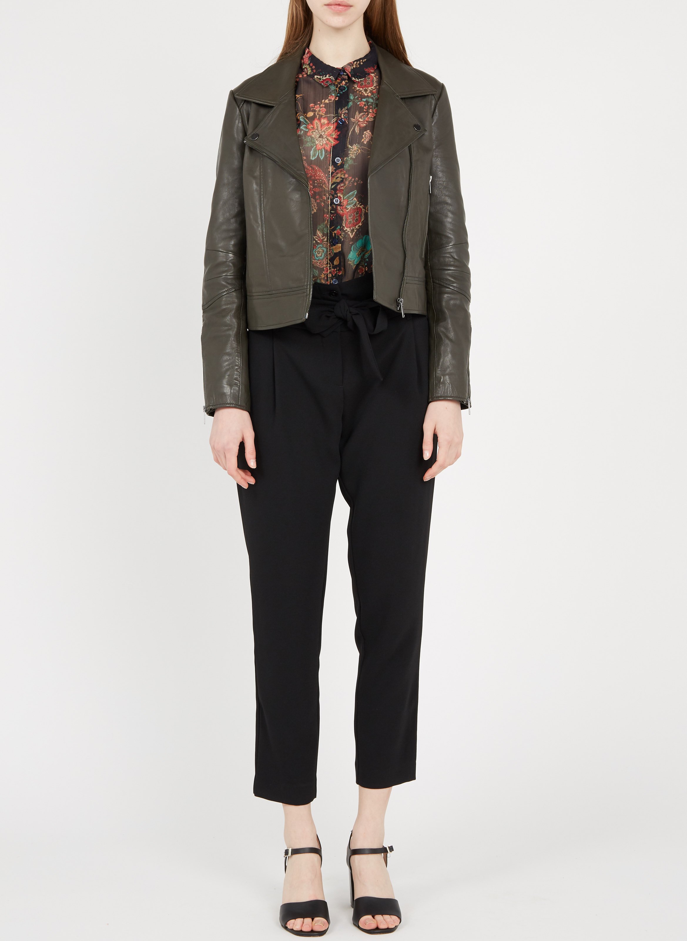 Pantalon carotte taille haute en crêpe IKKS Noir