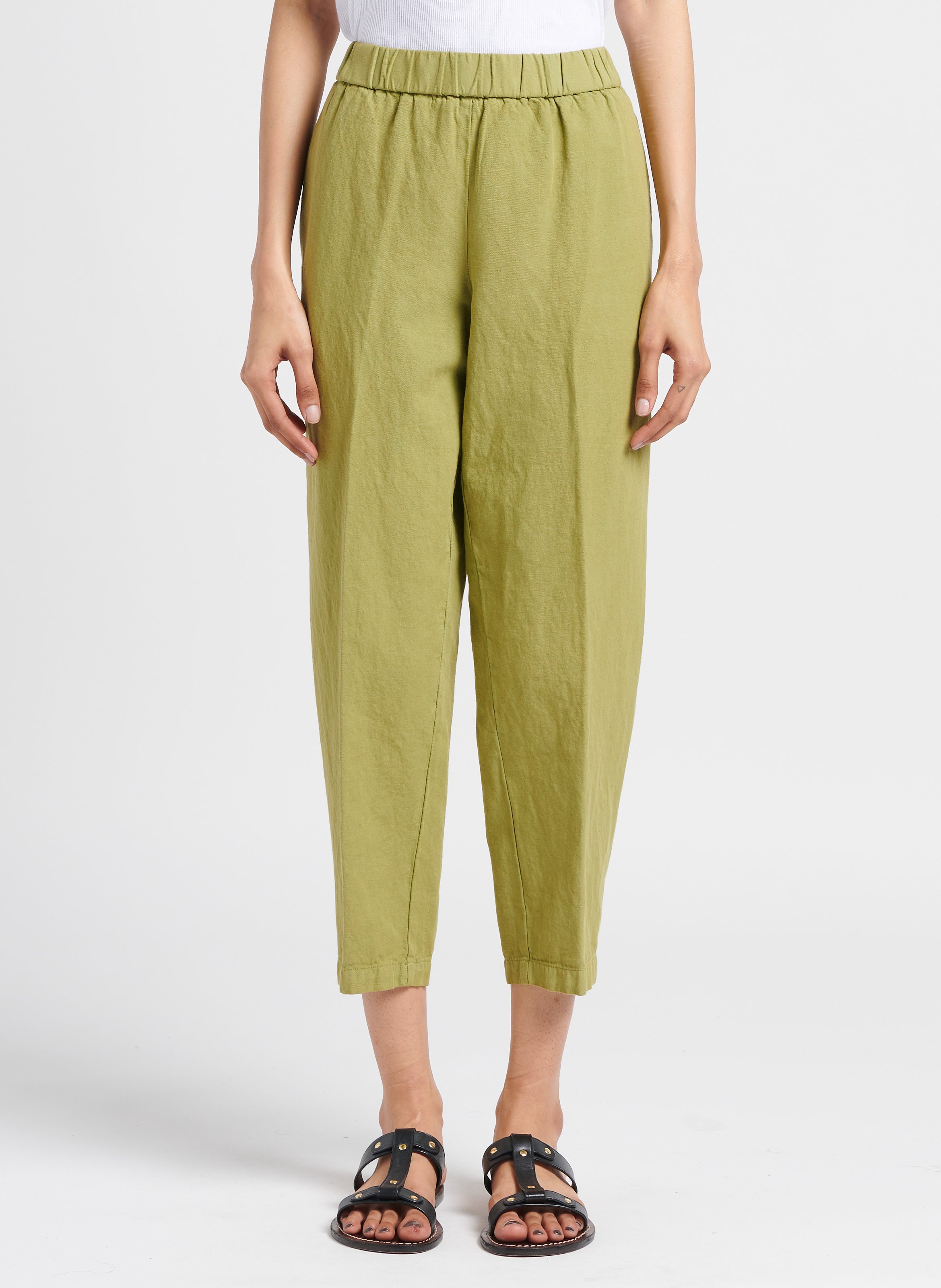 Pantalon carotte en coton et lin  POMANDERE Vert