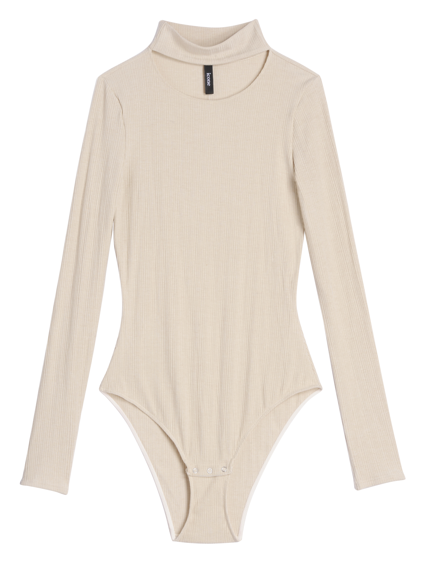Rippstrick-Body mit Stehkragen ICONE Beige