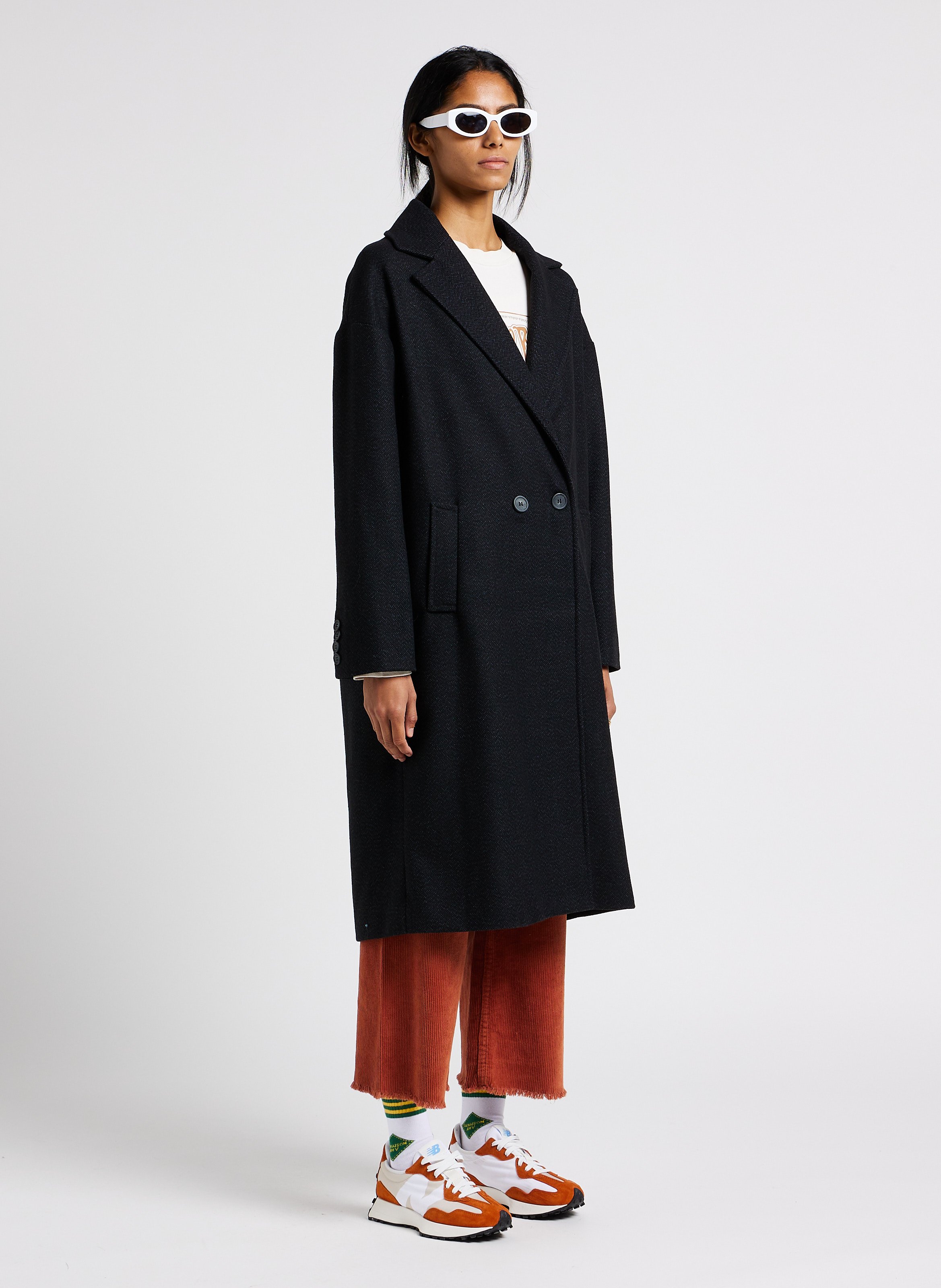 Manteau long col tailleur en maille mélangée SWILDENS Noir