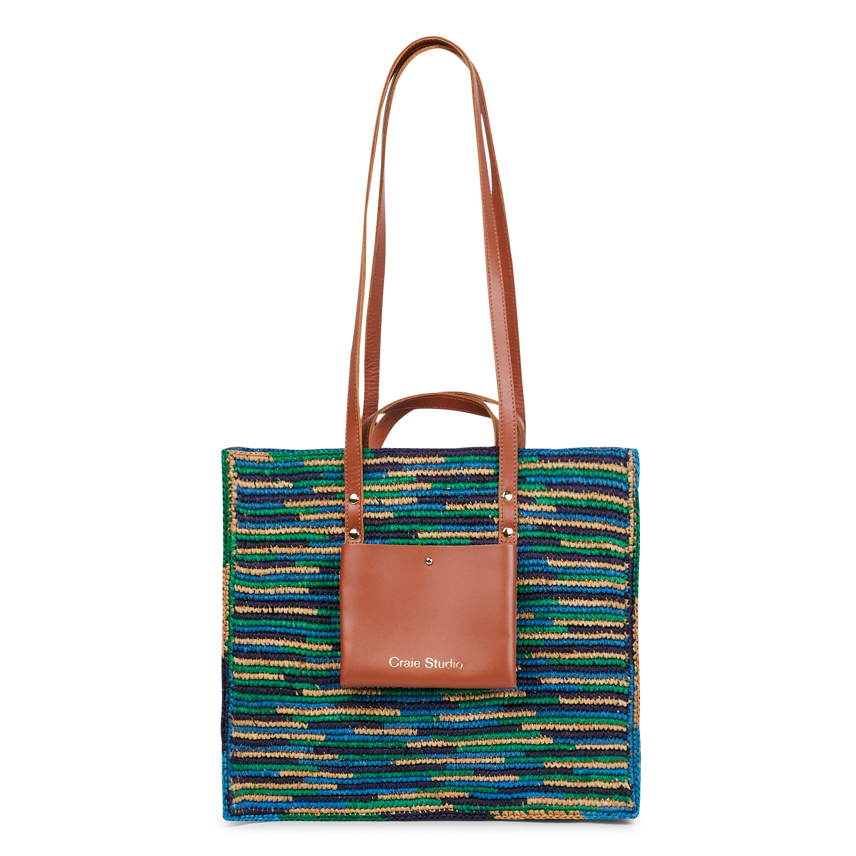 Leather and raffia tote bag CRAIE STUDIO Blue