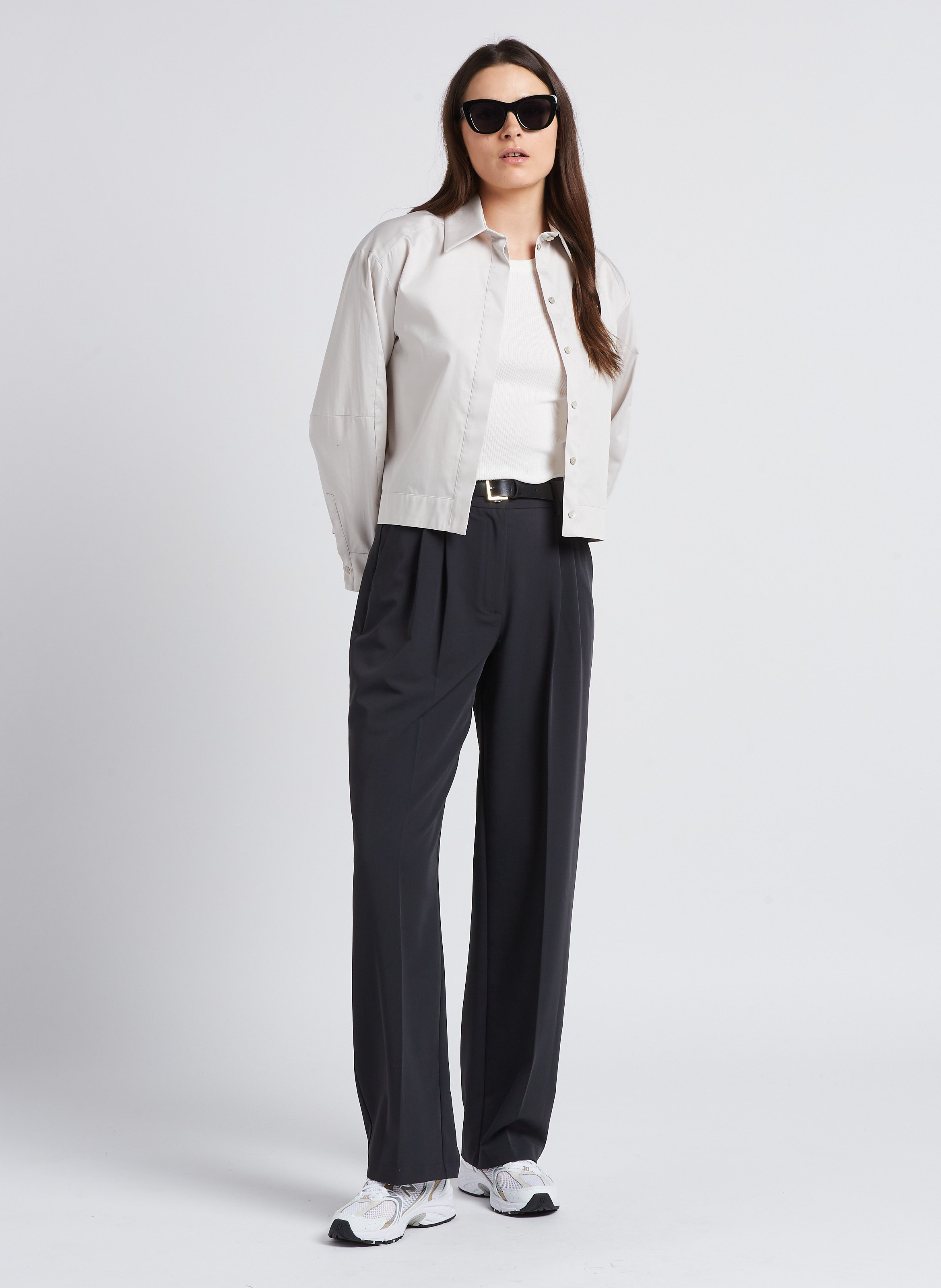 Cropped satin-effect cotton shirt MAX MARA LEISURE Grey