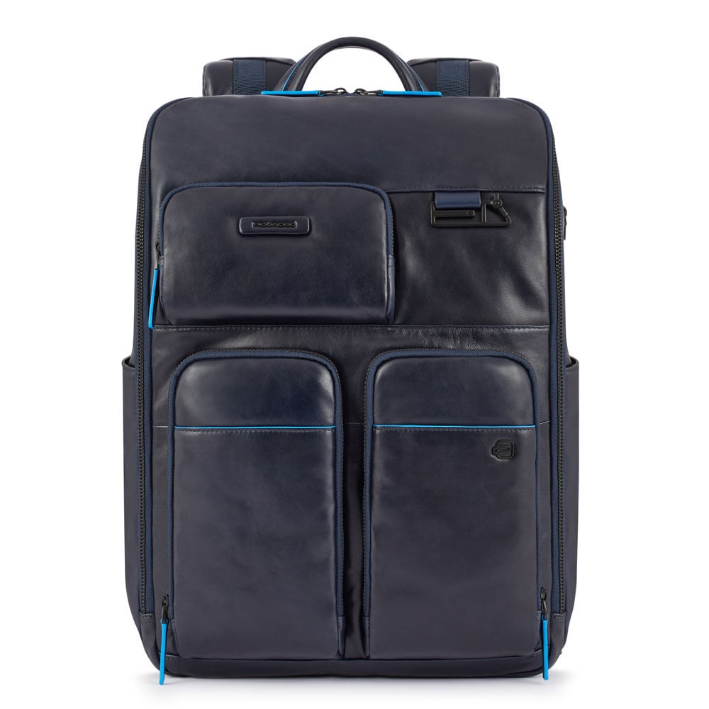 Leather backpack PIQUADRO Blue