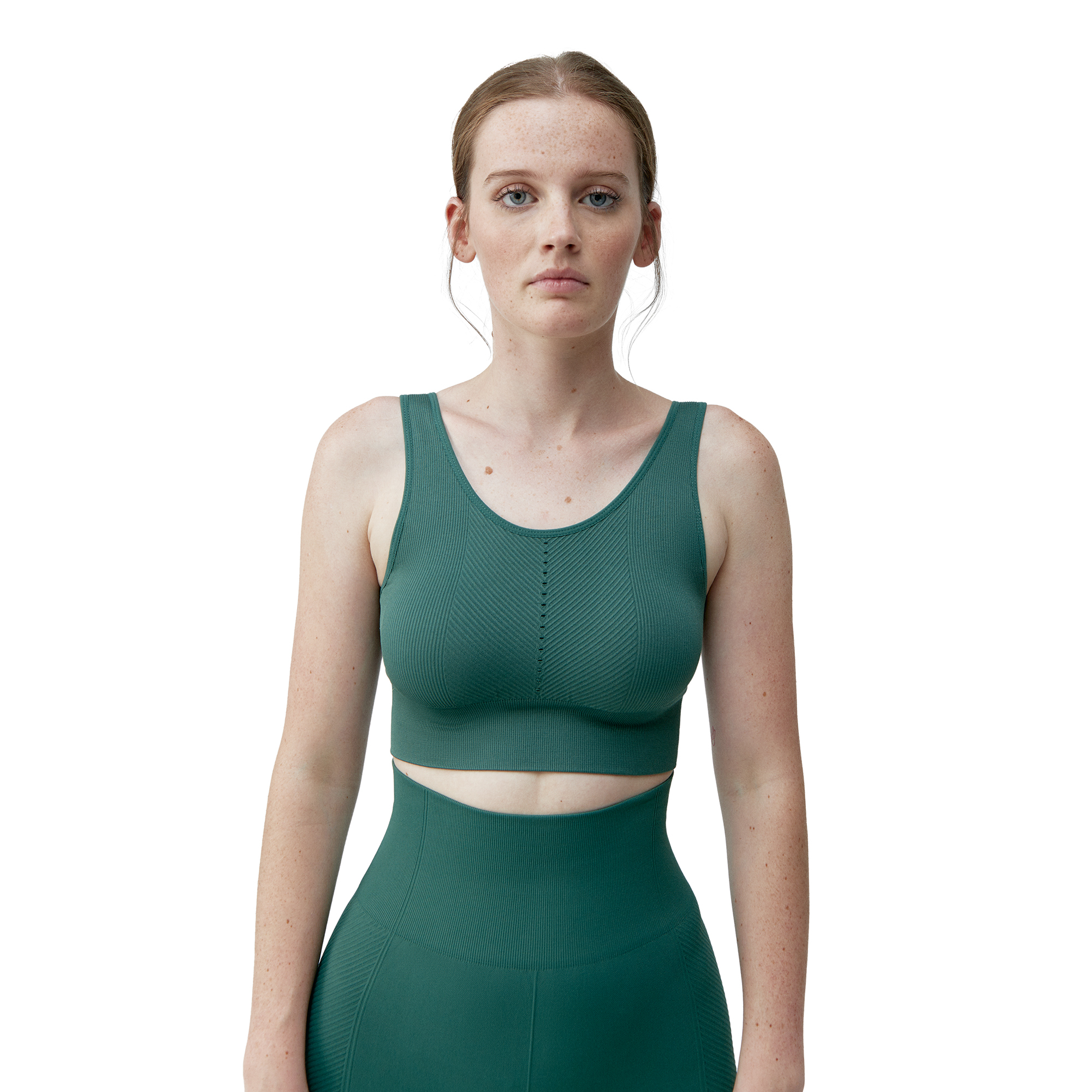 Seamless sports bra with removable padding by Naisha BORN LIVING YOGA Green