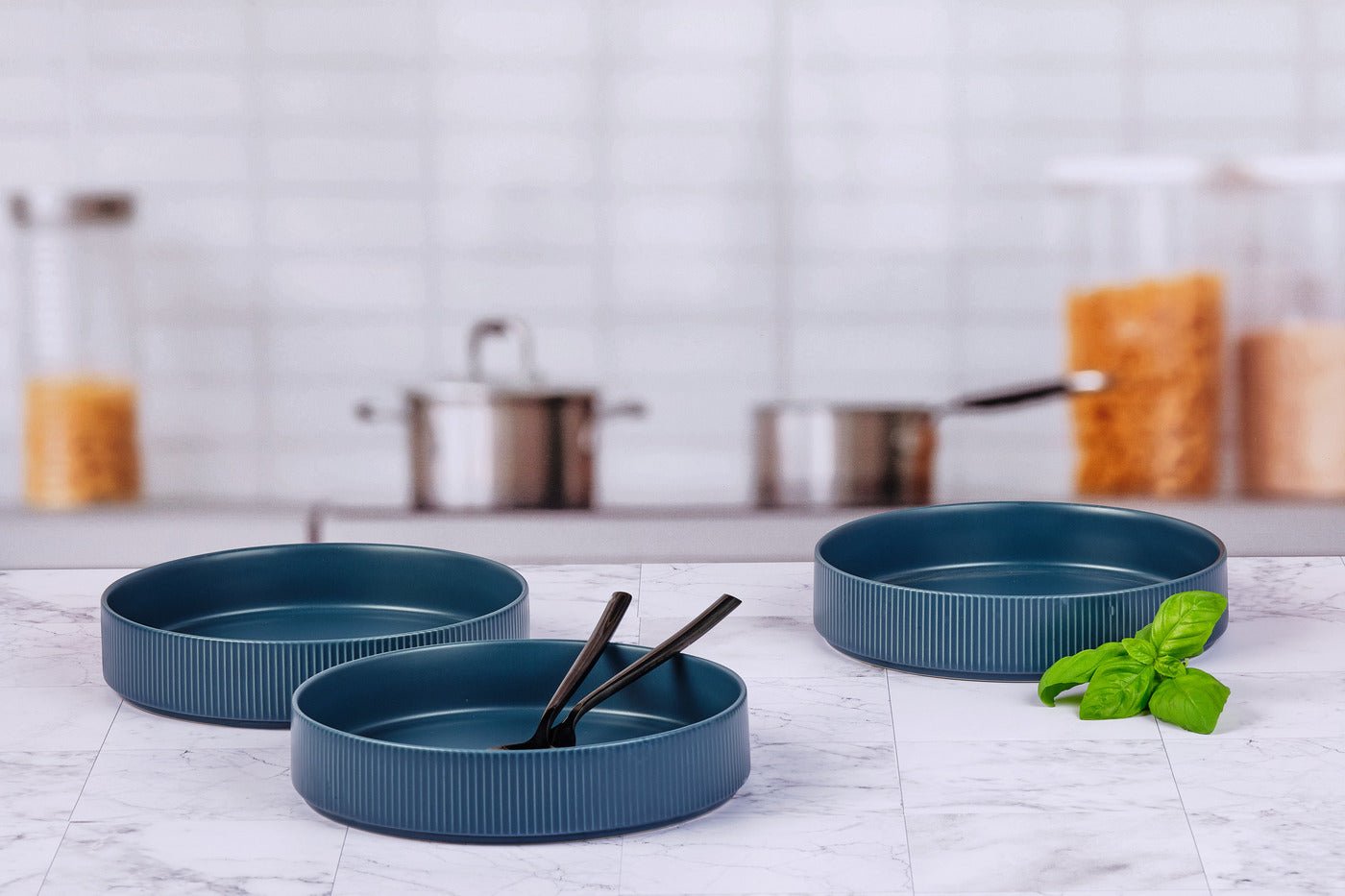 Stoneware deep plate - 4 pieces BJORN Blue