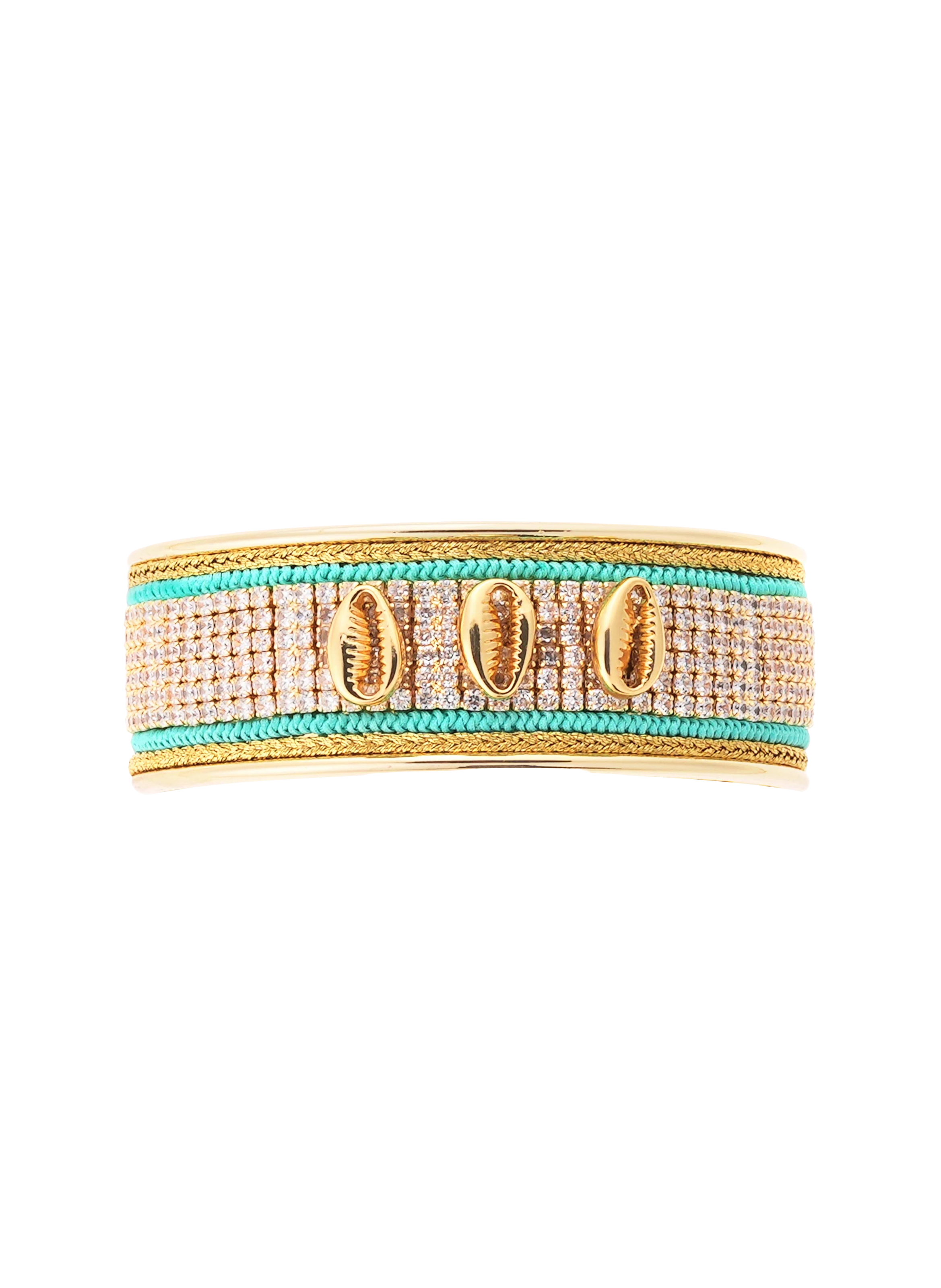 Adjustable bangle bracelet with seashells and rhinestones HIPANEMA Blue