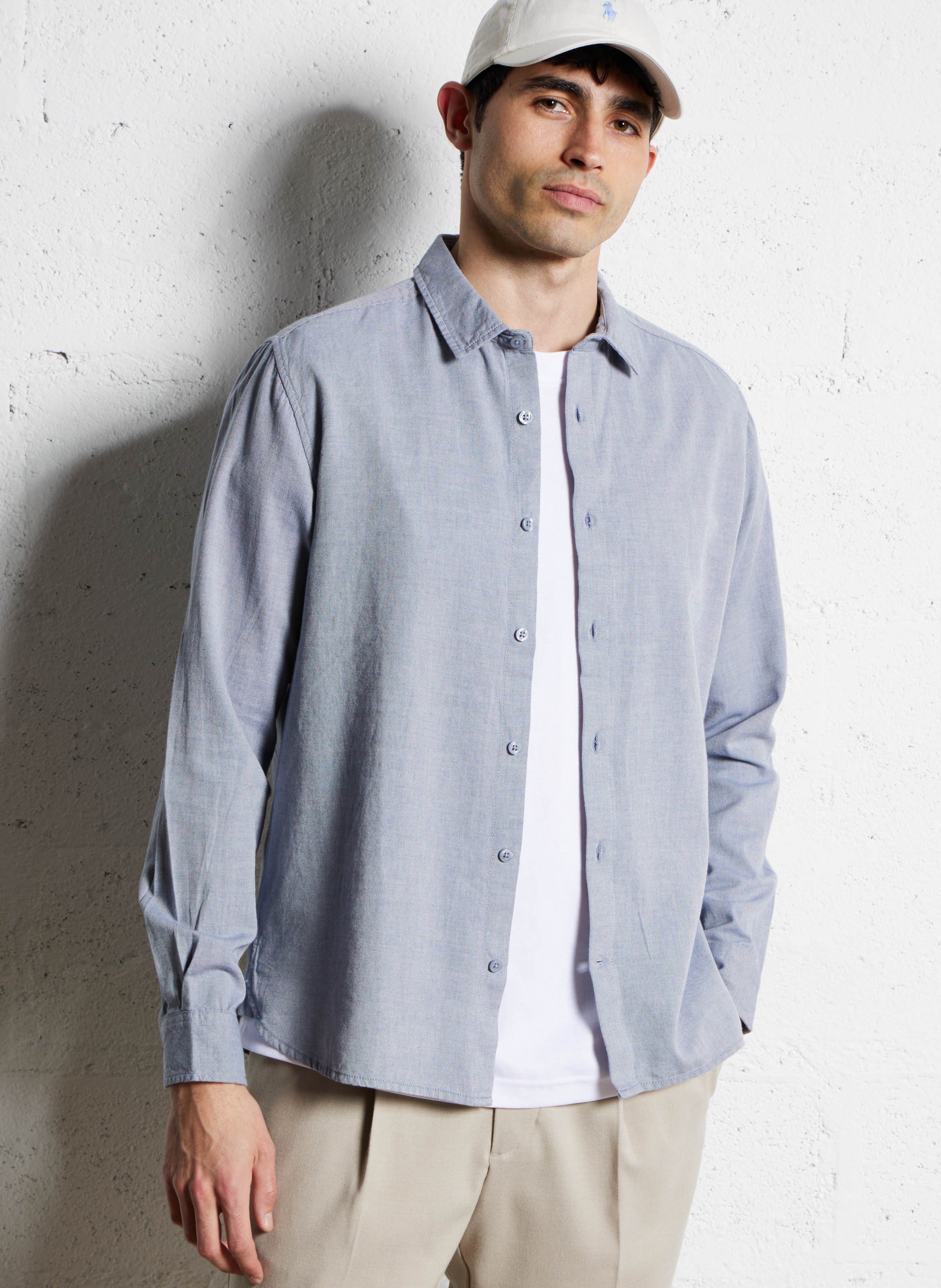 Chemise droite col classique en coton bio KNOWLEDGE COTTON APPAREL Bleu