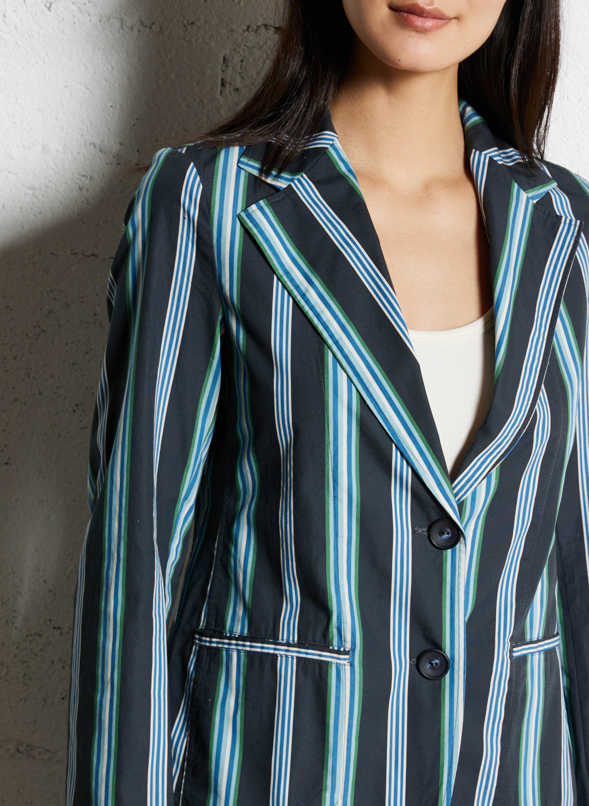 Veste tailleur rayée en coton DIEGA Bleu