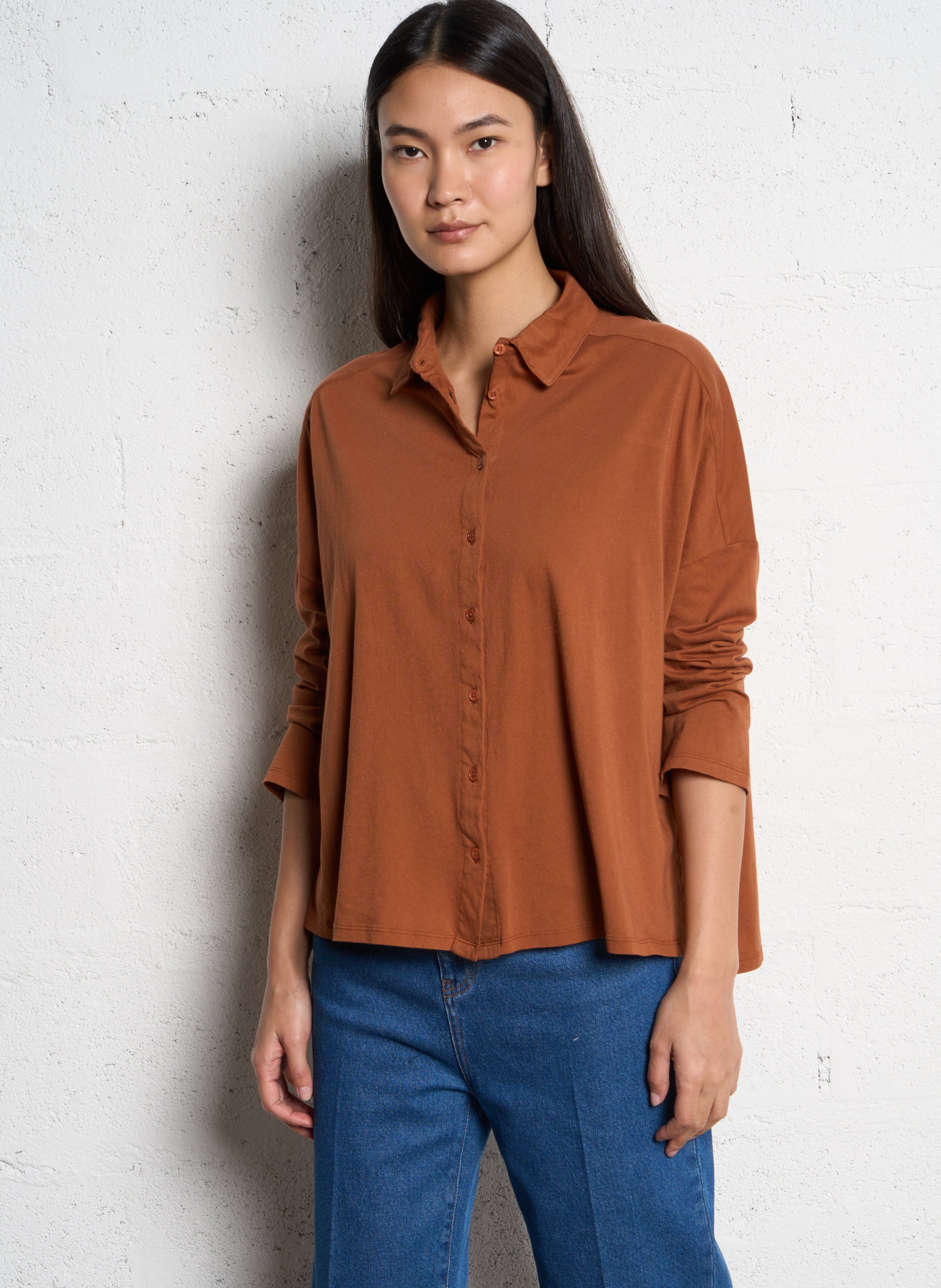 Organic cotton shirt with classic collar MAJESTIC FILATURES Brown