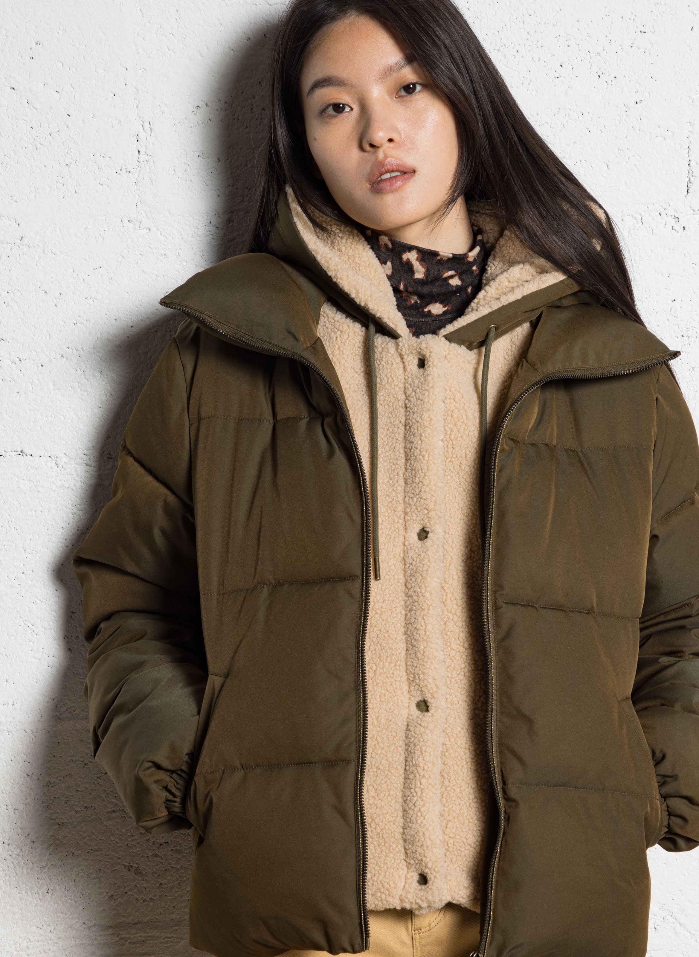 Recht donsjack met capuchon ONE STEP Kaki