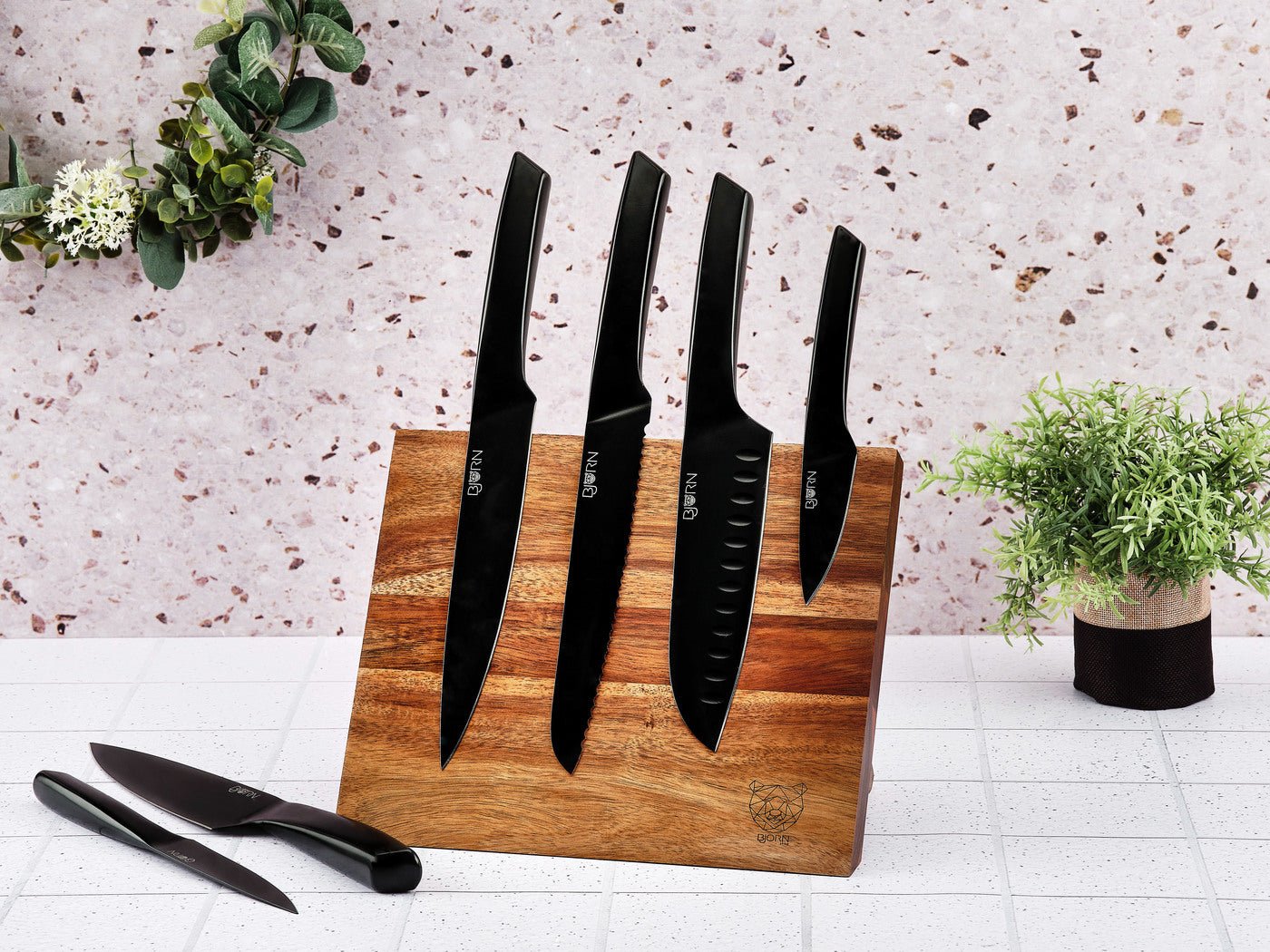 Jensen Vantaa kitchen knife block - 7 pieces BJORN Black