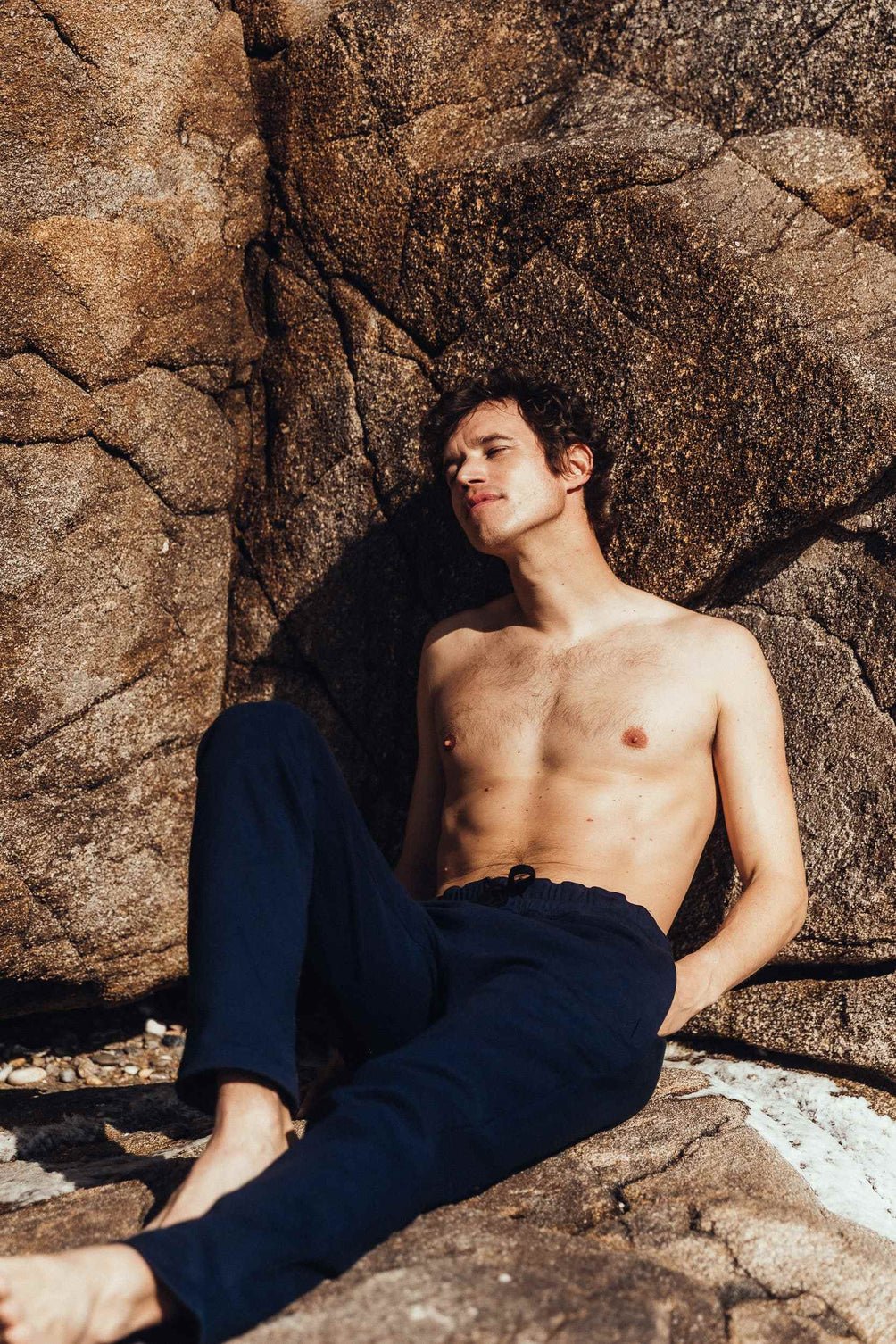 Jogging pants with flat back waistband and elastic front APNEE Blue