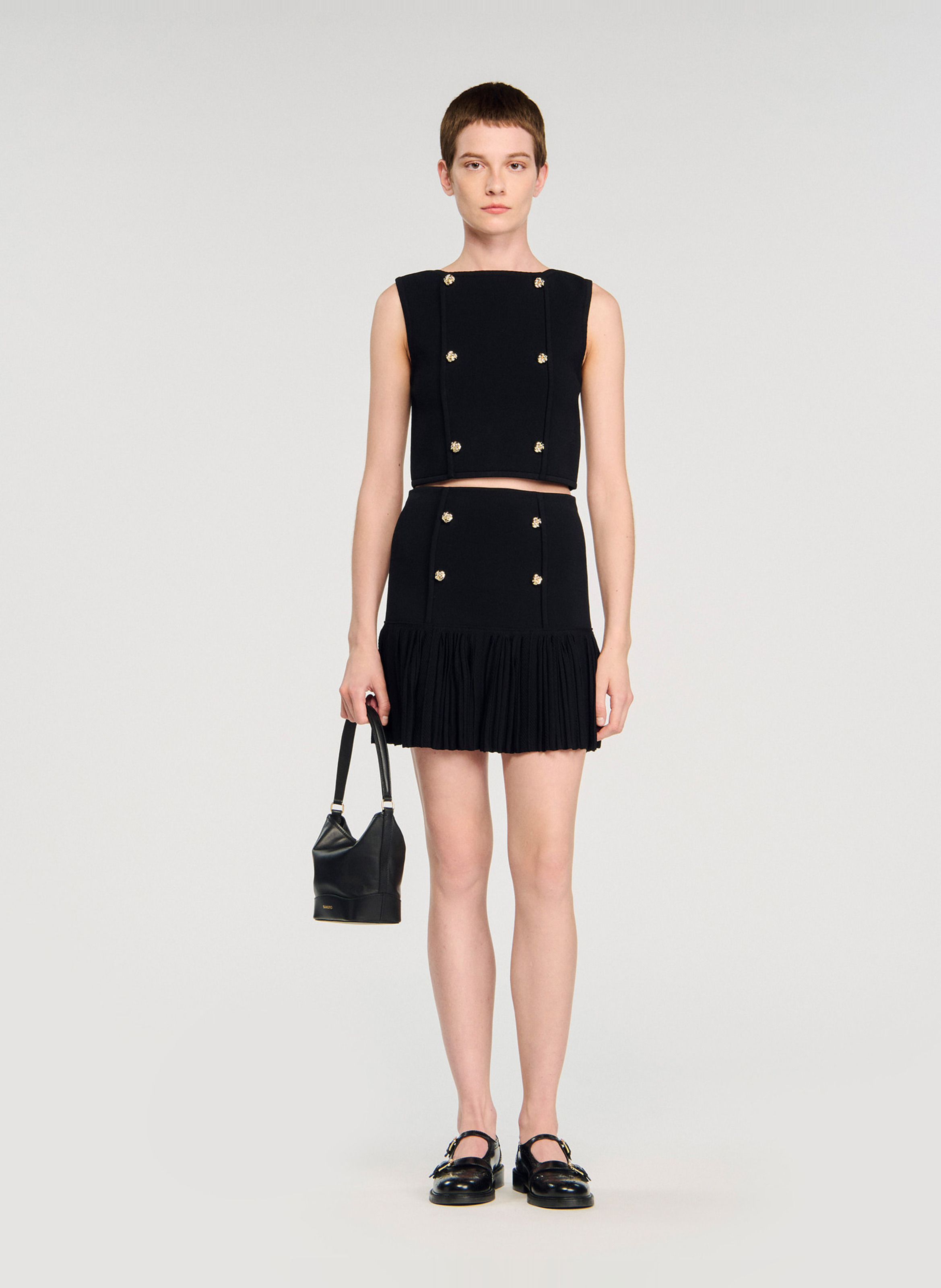 Pull col bateau en maille SANDRO Noir