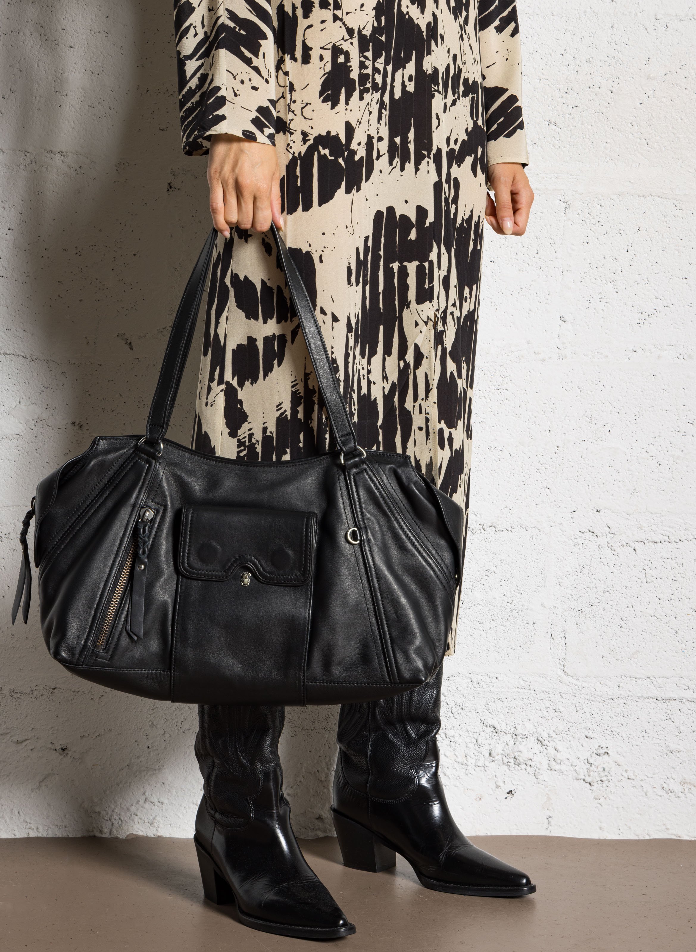 Sac porté épaule en cuir mélangé CLARIS VIROT Noir