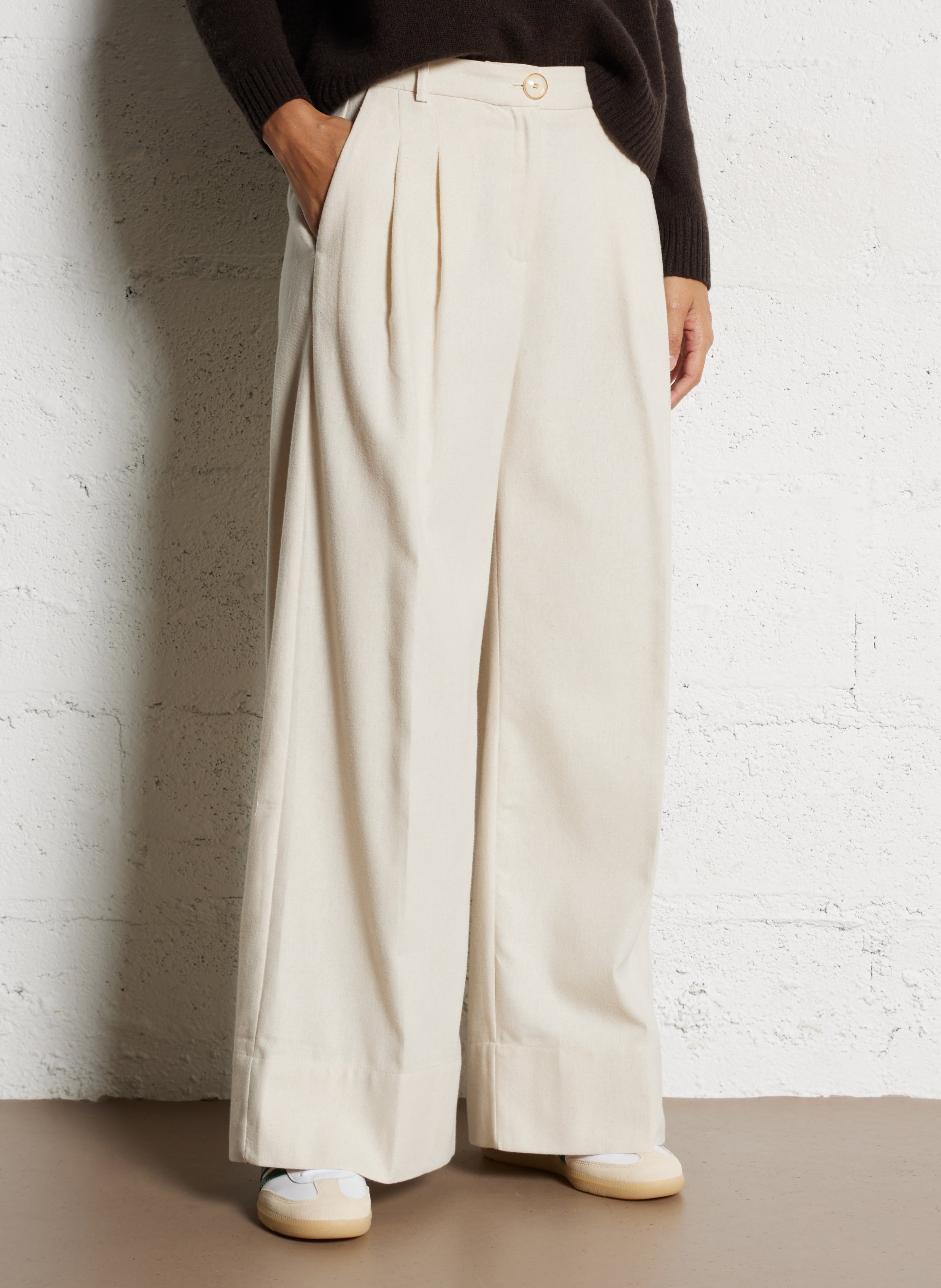 Pantalon large en coton mélangé TINSELS Blanc