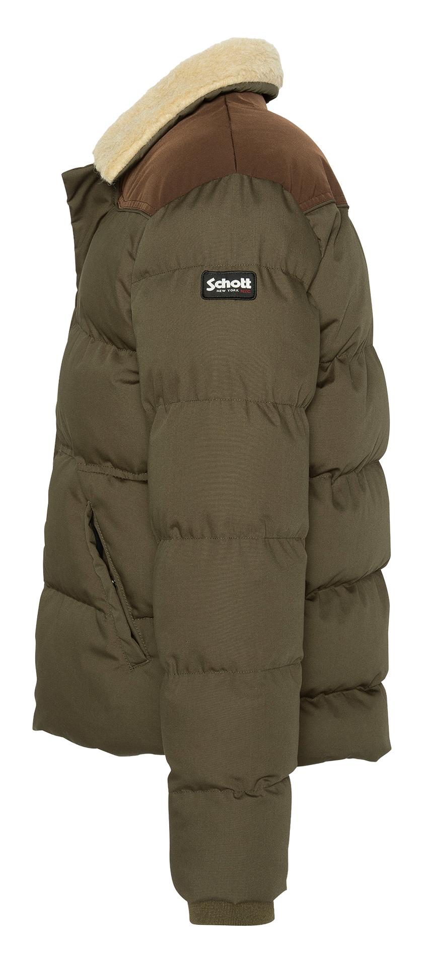 Straight classic collar puffer jacket in blended cotton SCHOTT Brown