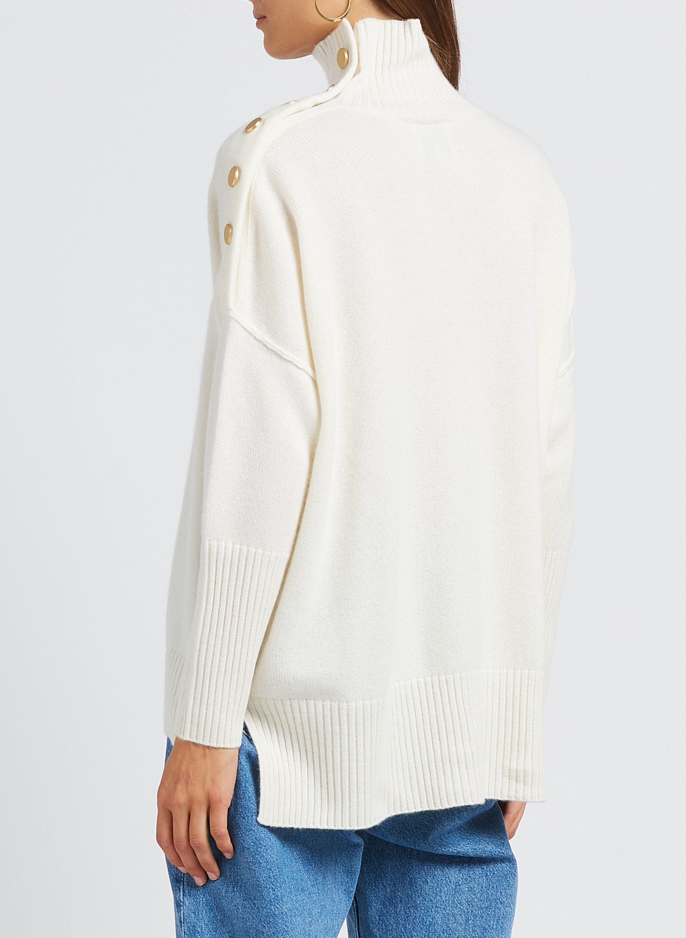 Pull à col montant en cachemire KUJTEN Blanc