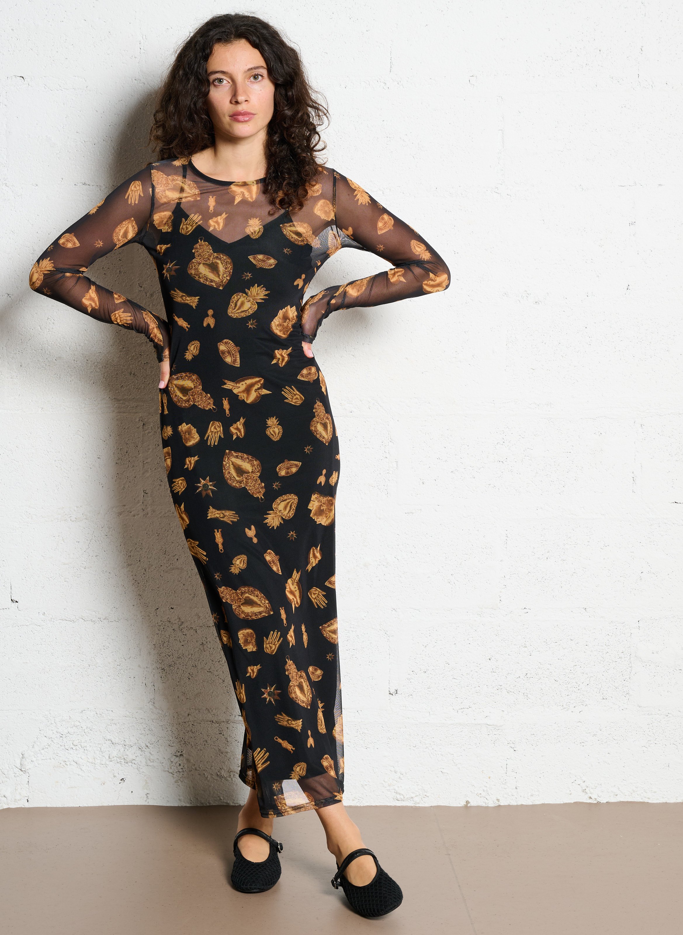 Robe longue col ro d imprimée  NEVER FULLY DRESSED Noir