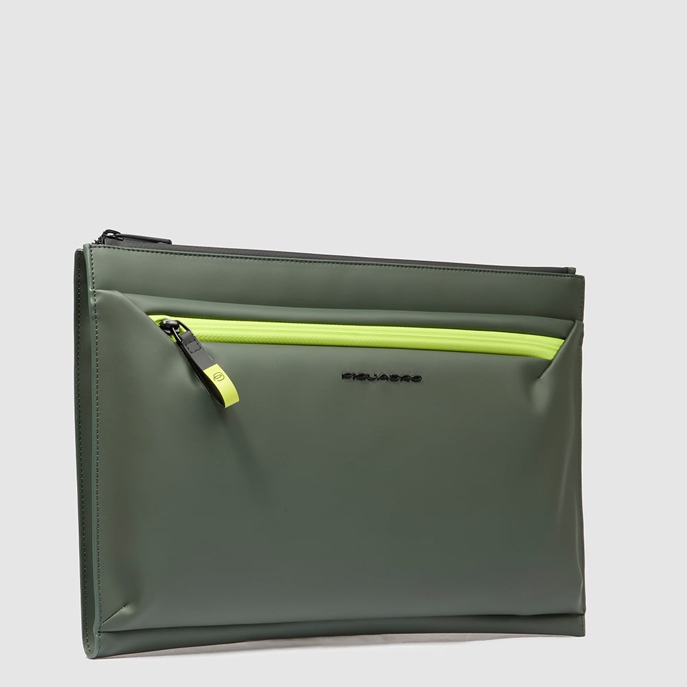 Water-repellent canvas clutch for iPad® with pocket for AirPods® PIQUADRO Green
